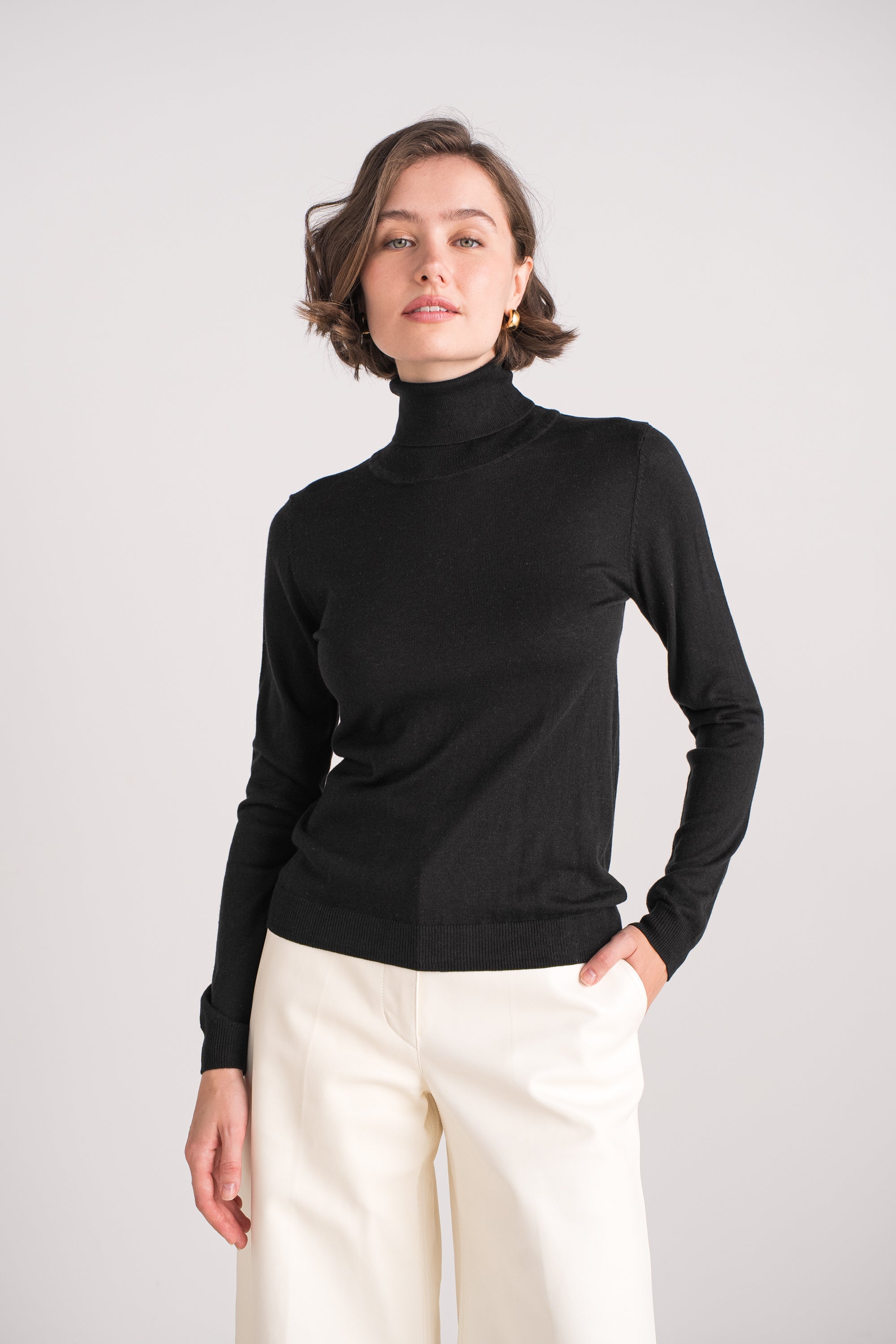 Pull col roulé en soie et cachemire