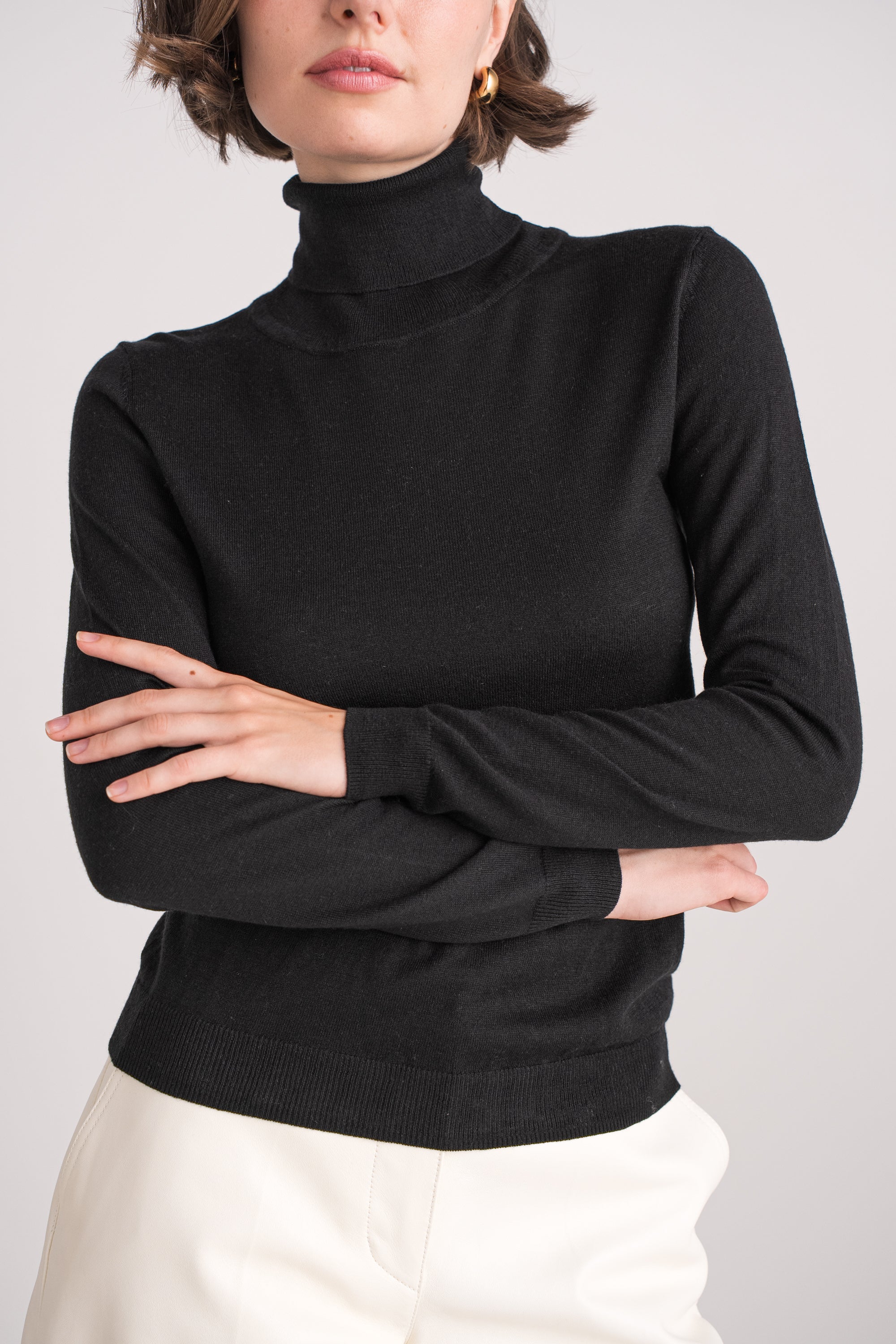 Pull col roulé en soie et cachemire