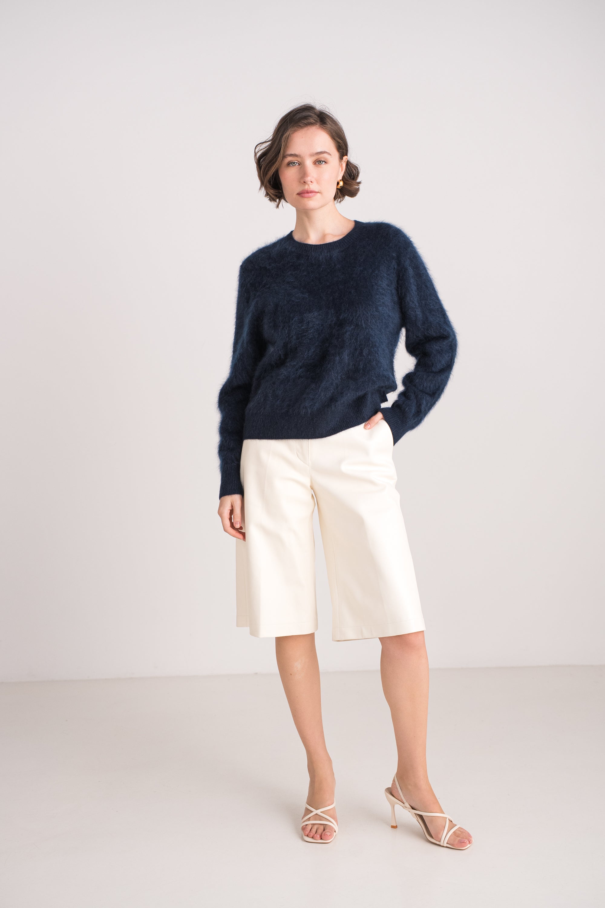 Pull col rond en cachemire brossé