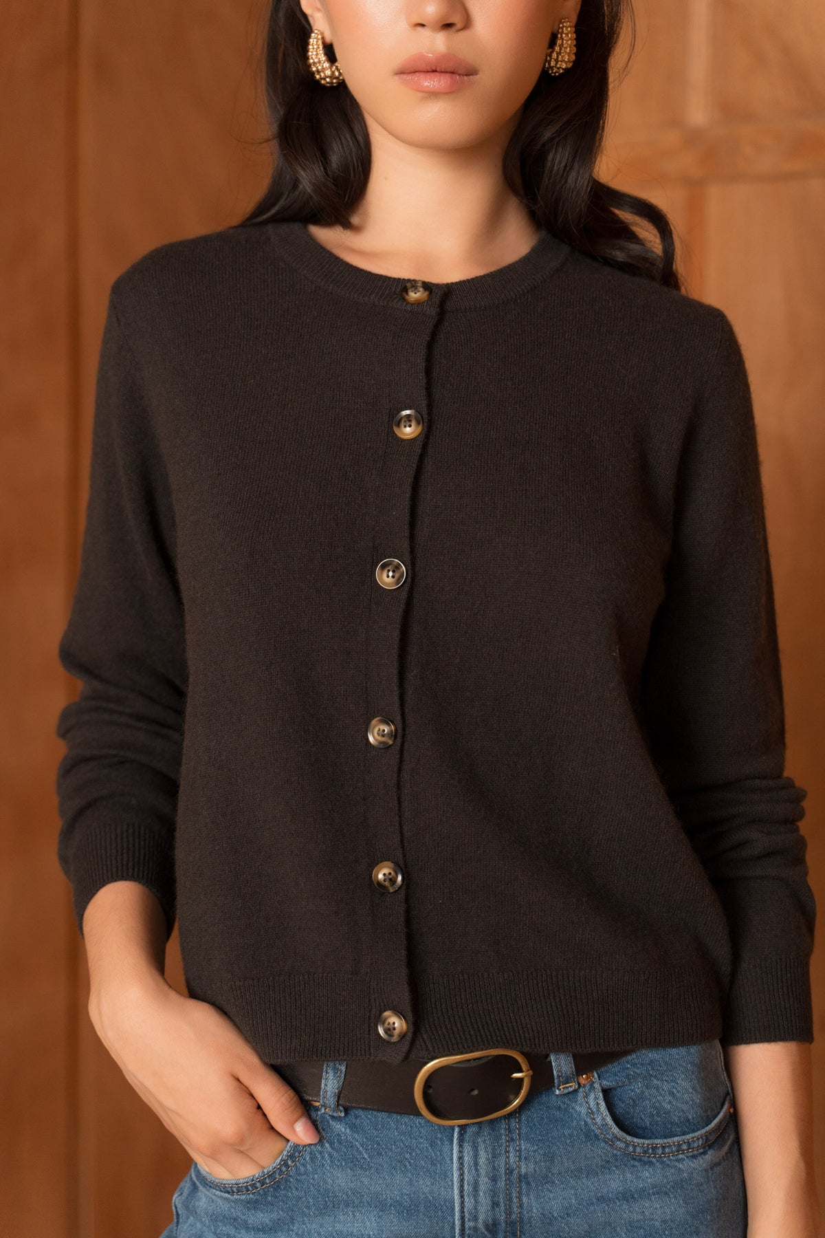 Cardigan 100% cachemire 2 fils boutons effet corne