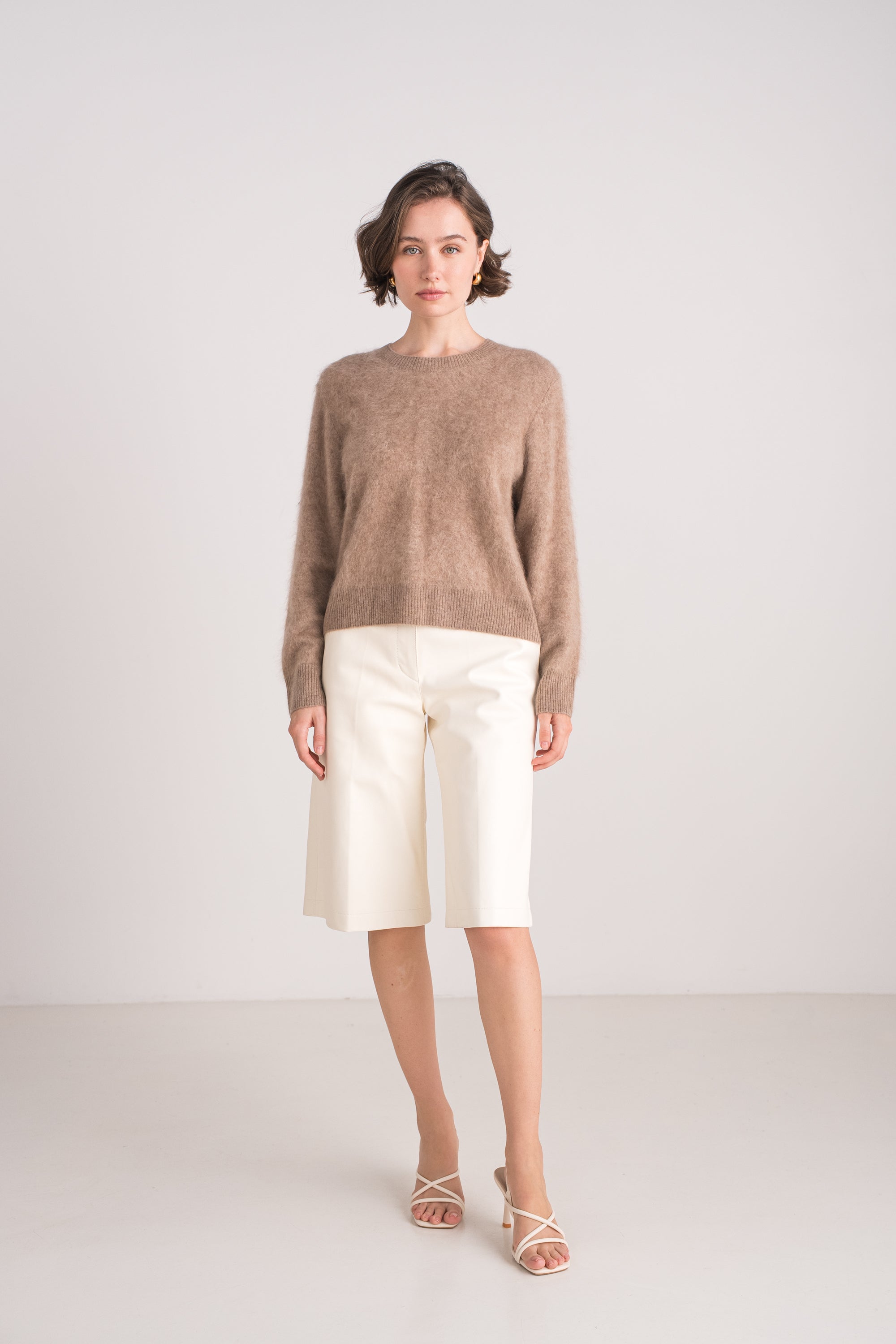 Pull col rond en cachemire brossé