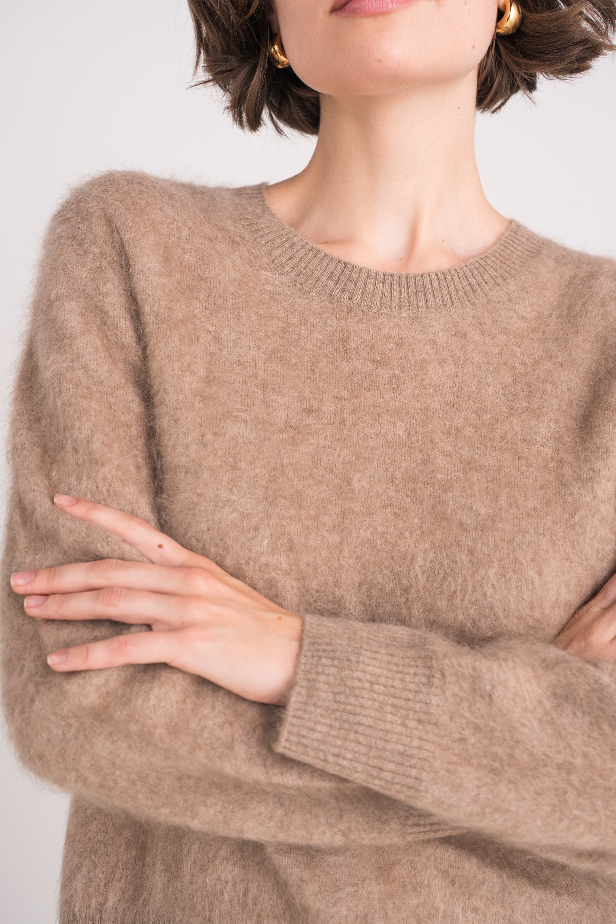 Pull col rond en cachemire brossé