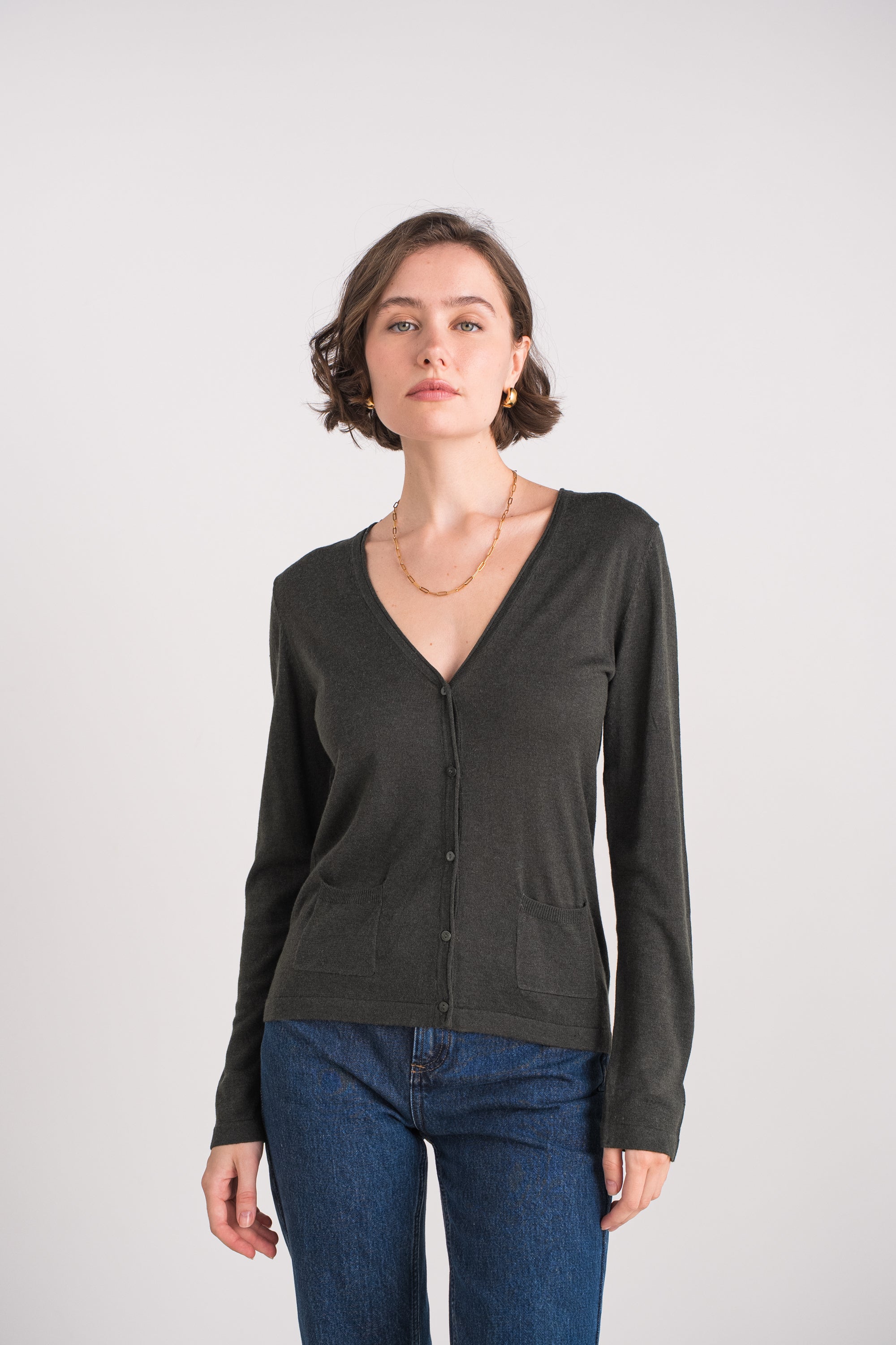 Gilet col V en soie et cachemire