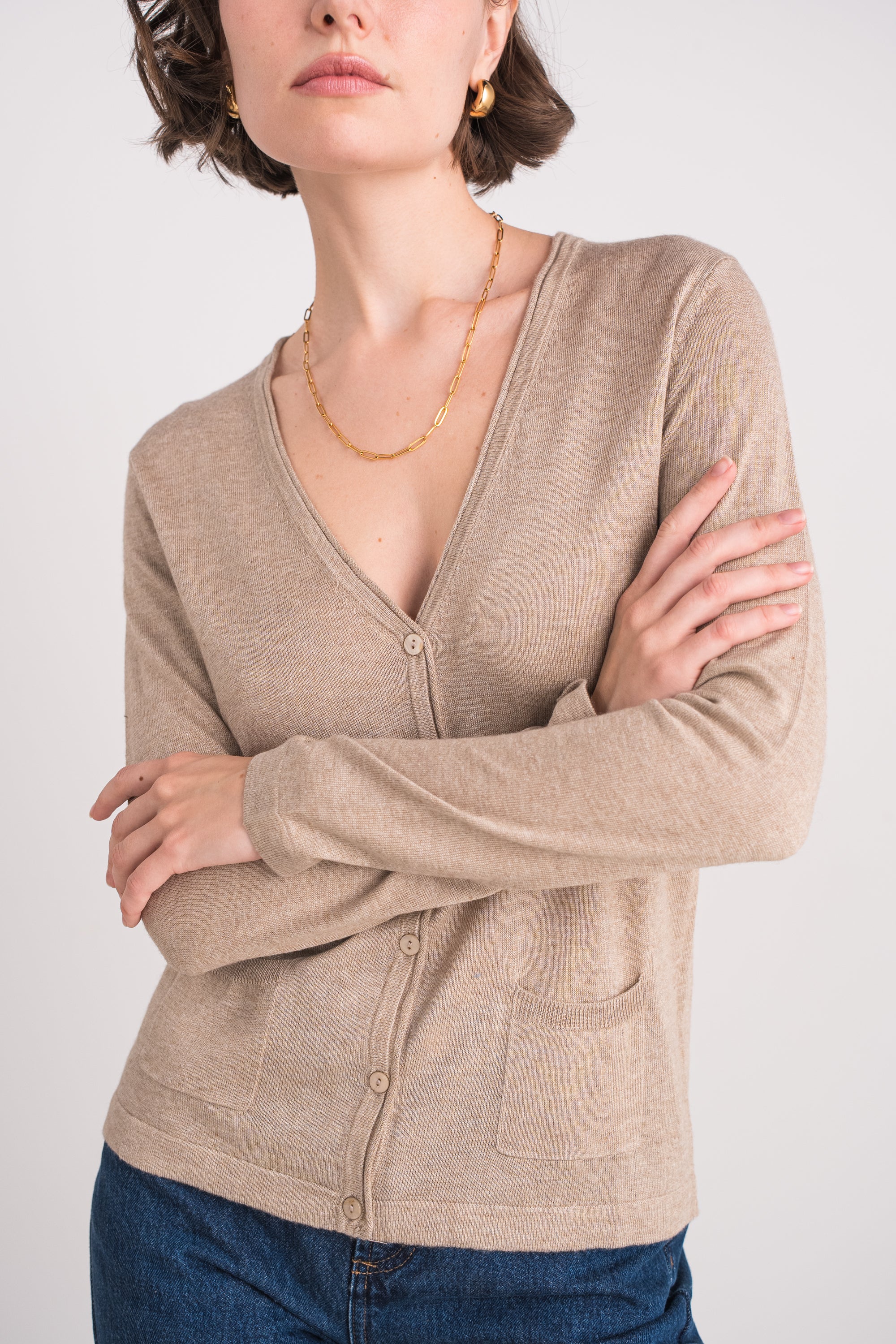 Gilet col V en soie et cachemire