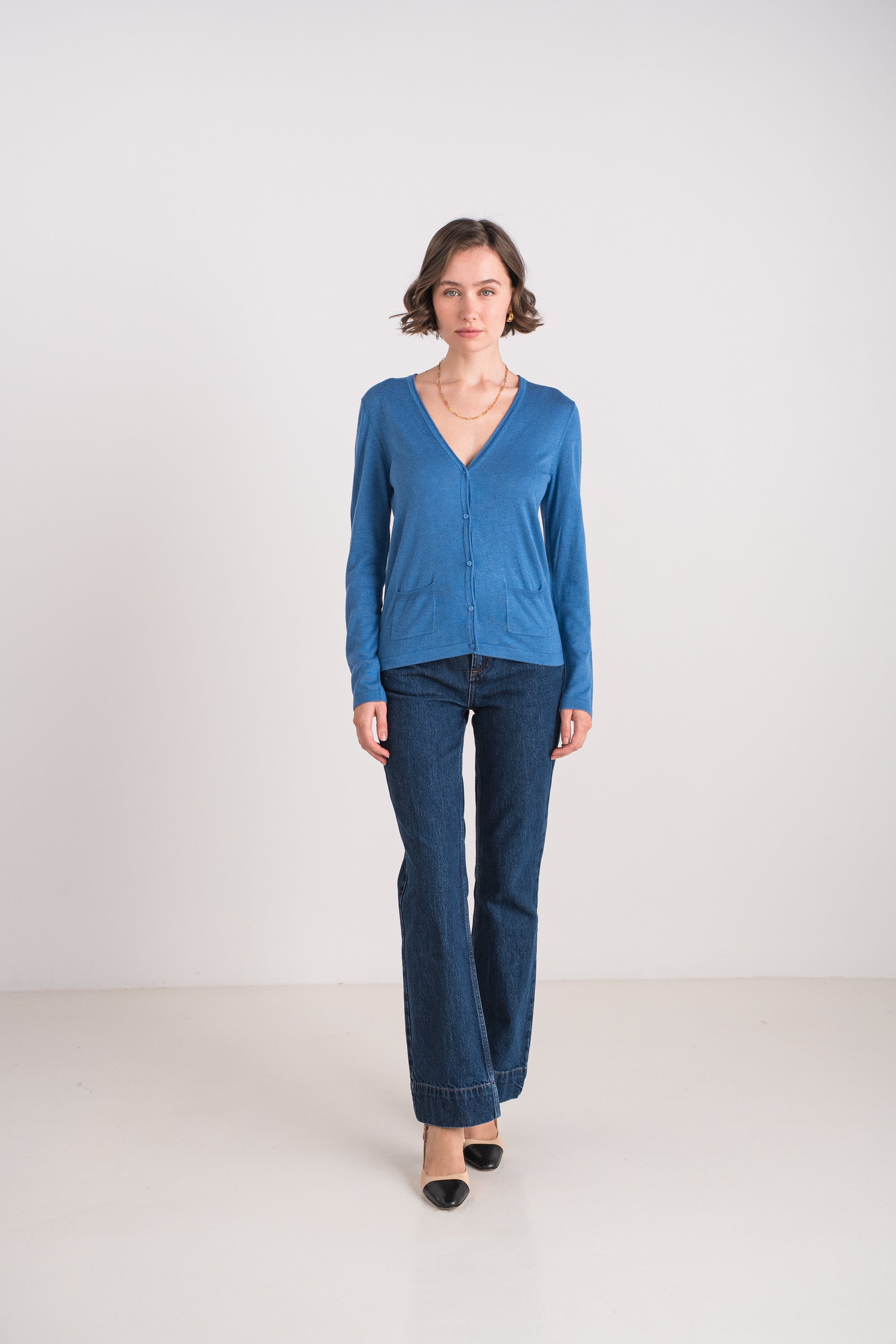 Gilet col V en soie et cachemire