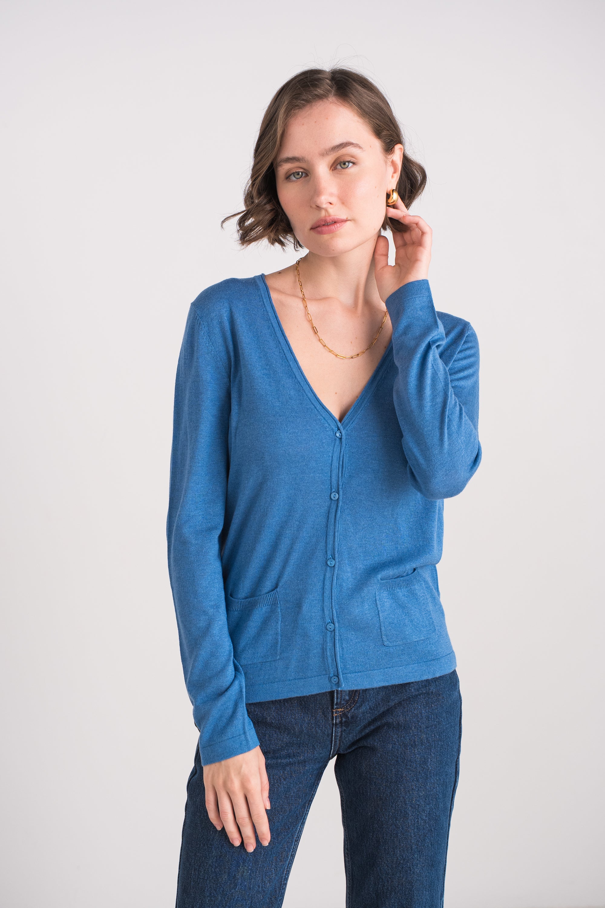 Gilet col V en soie et cachemire