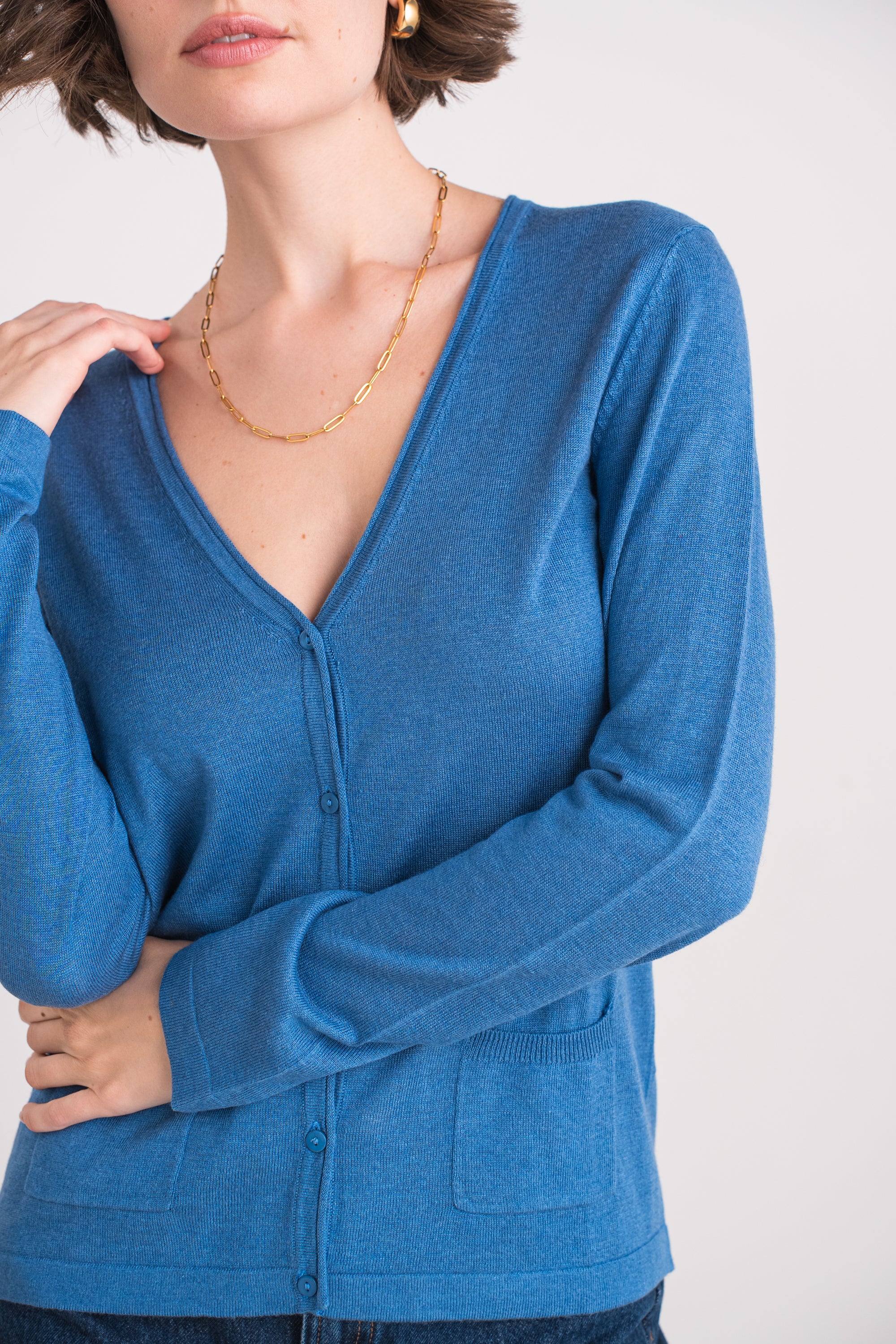 Gilet col V en soie et cachemire