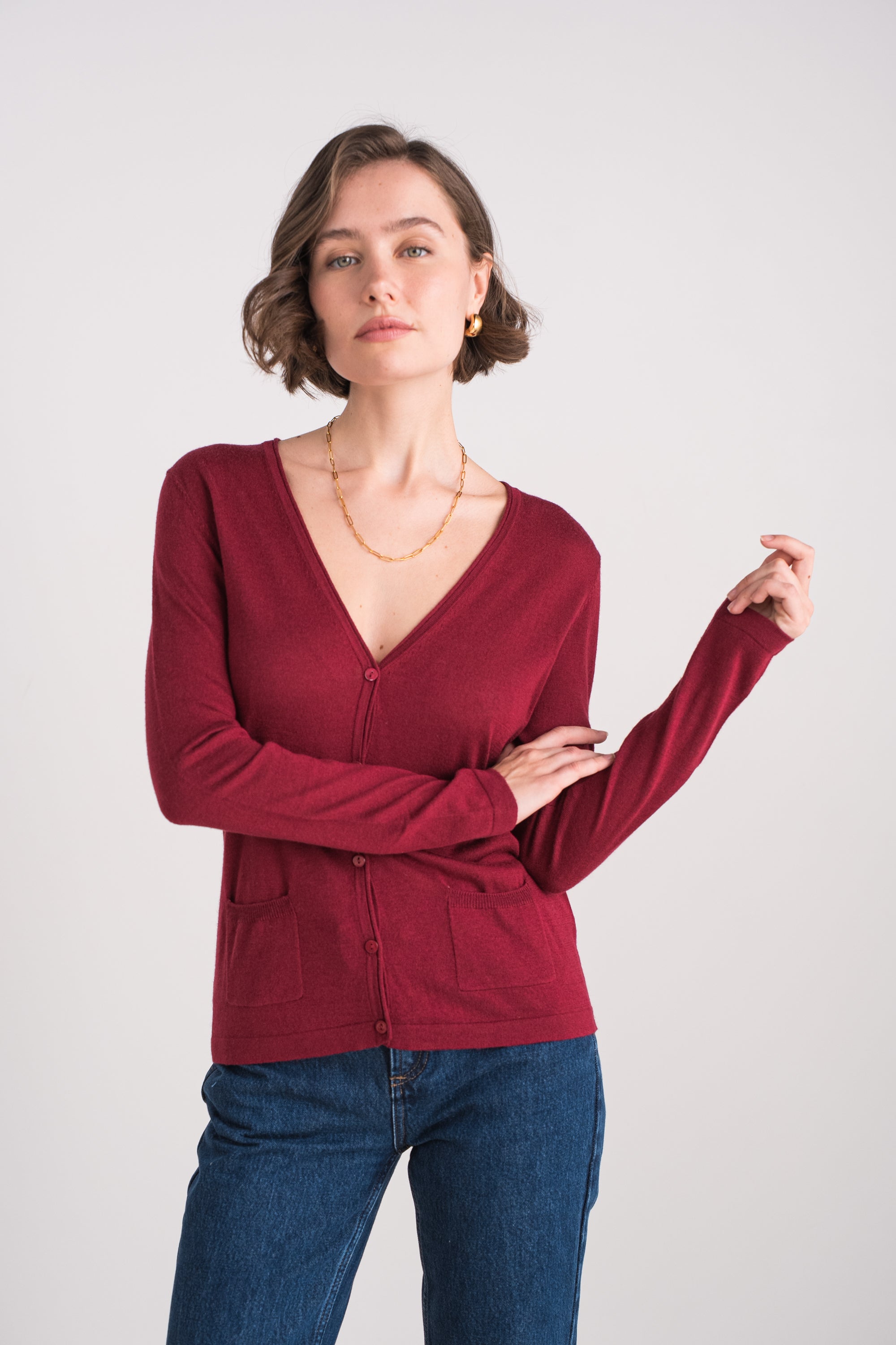 Gilet col V en soie et cachemire