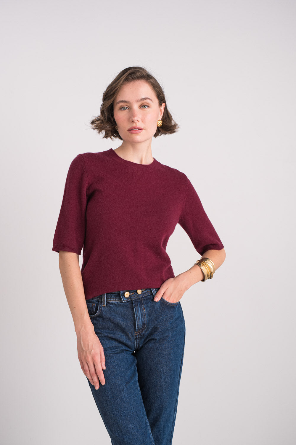 Pull 100% cachemire col rond manches aux coudes