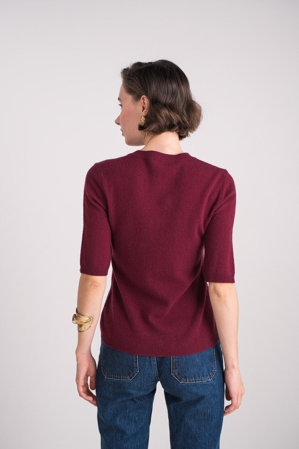 Pull 100% cachemire col rond manches aux coudes