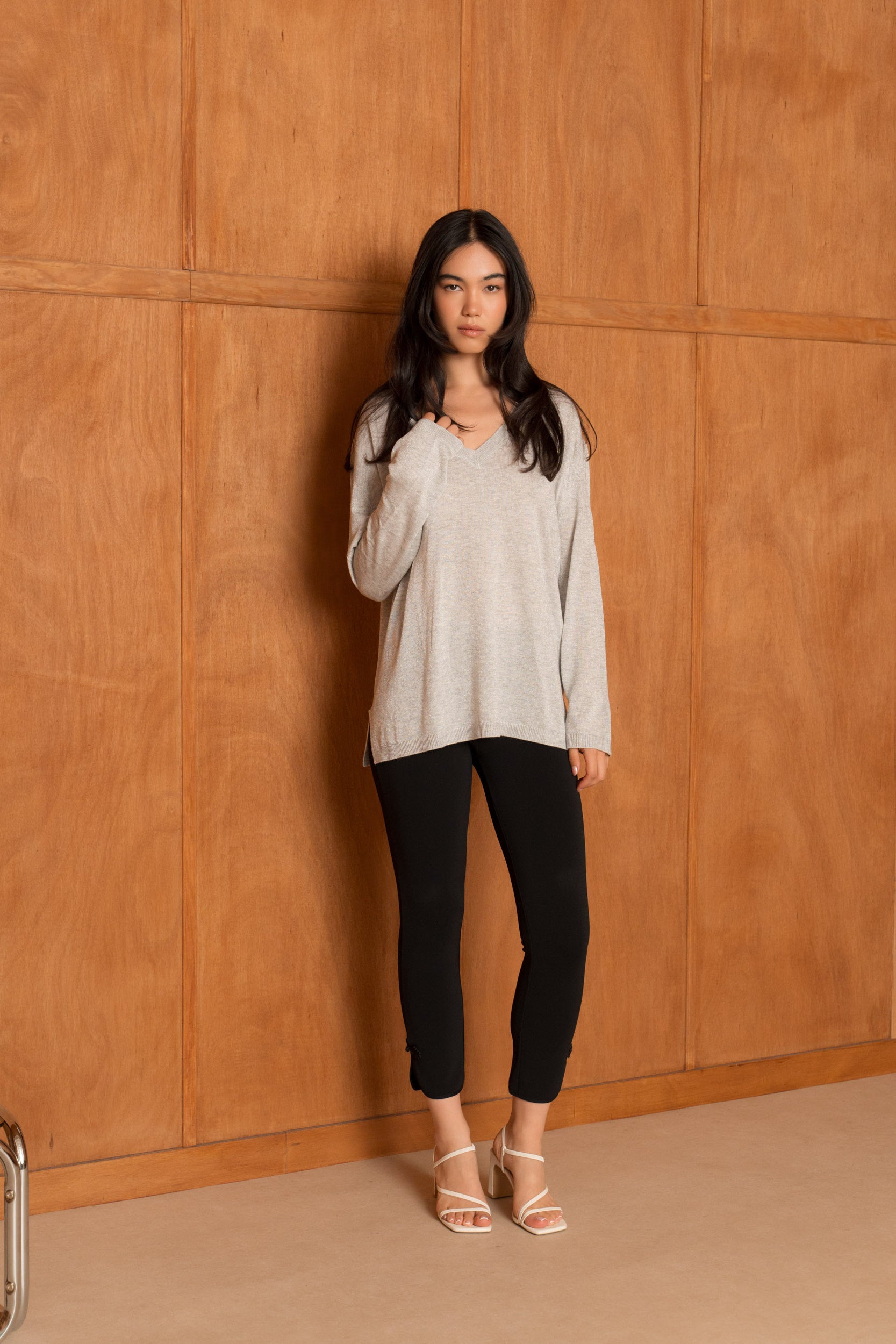 Pull lurex & cachemire col V oversize