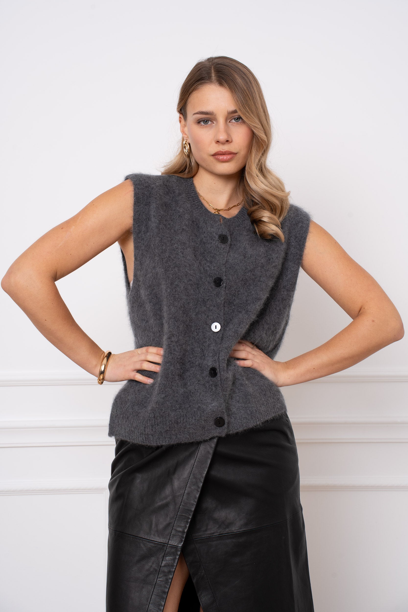 Gilet laine & cachemire brossé sans manche