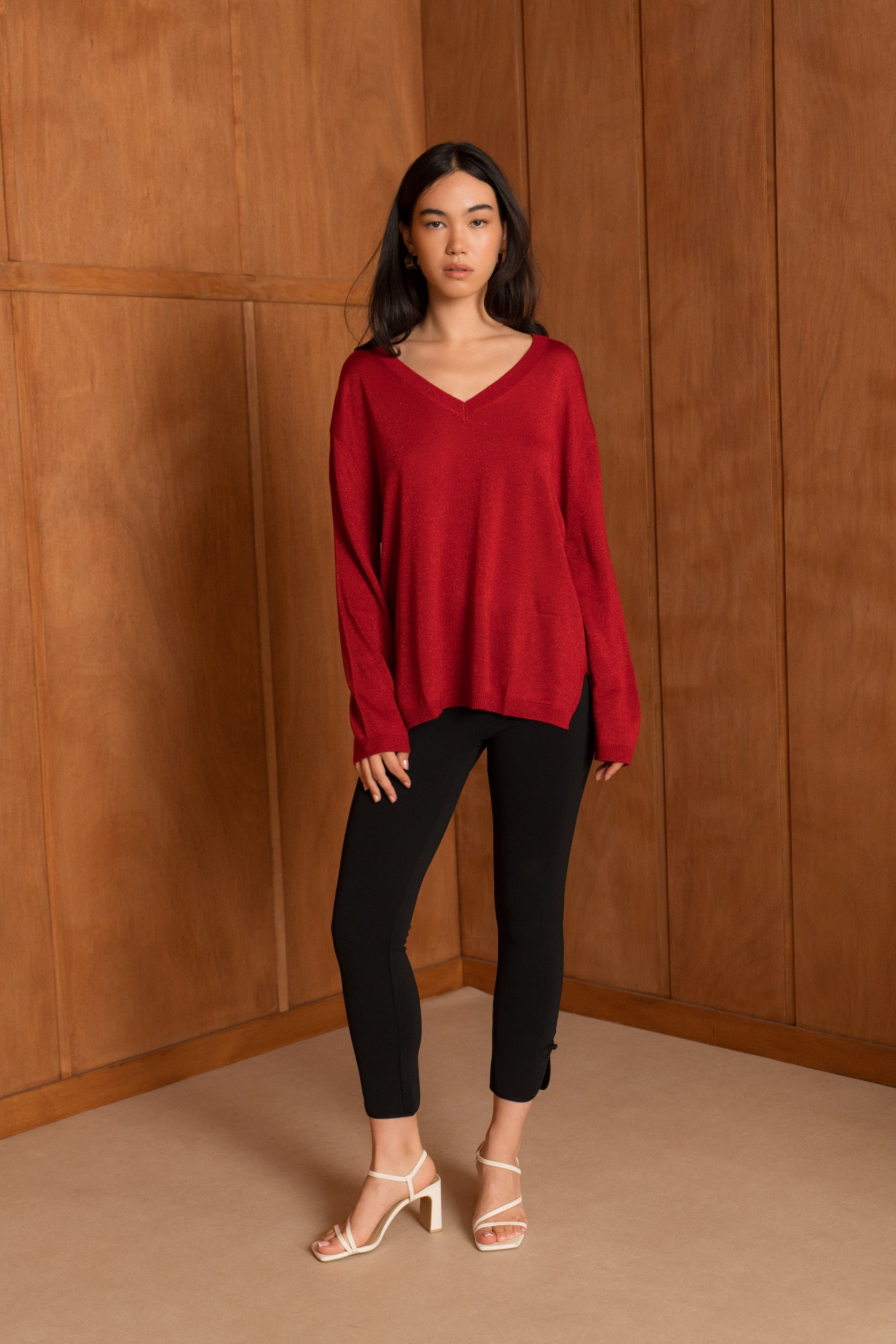 Pull lurex & cachemire col V oversize