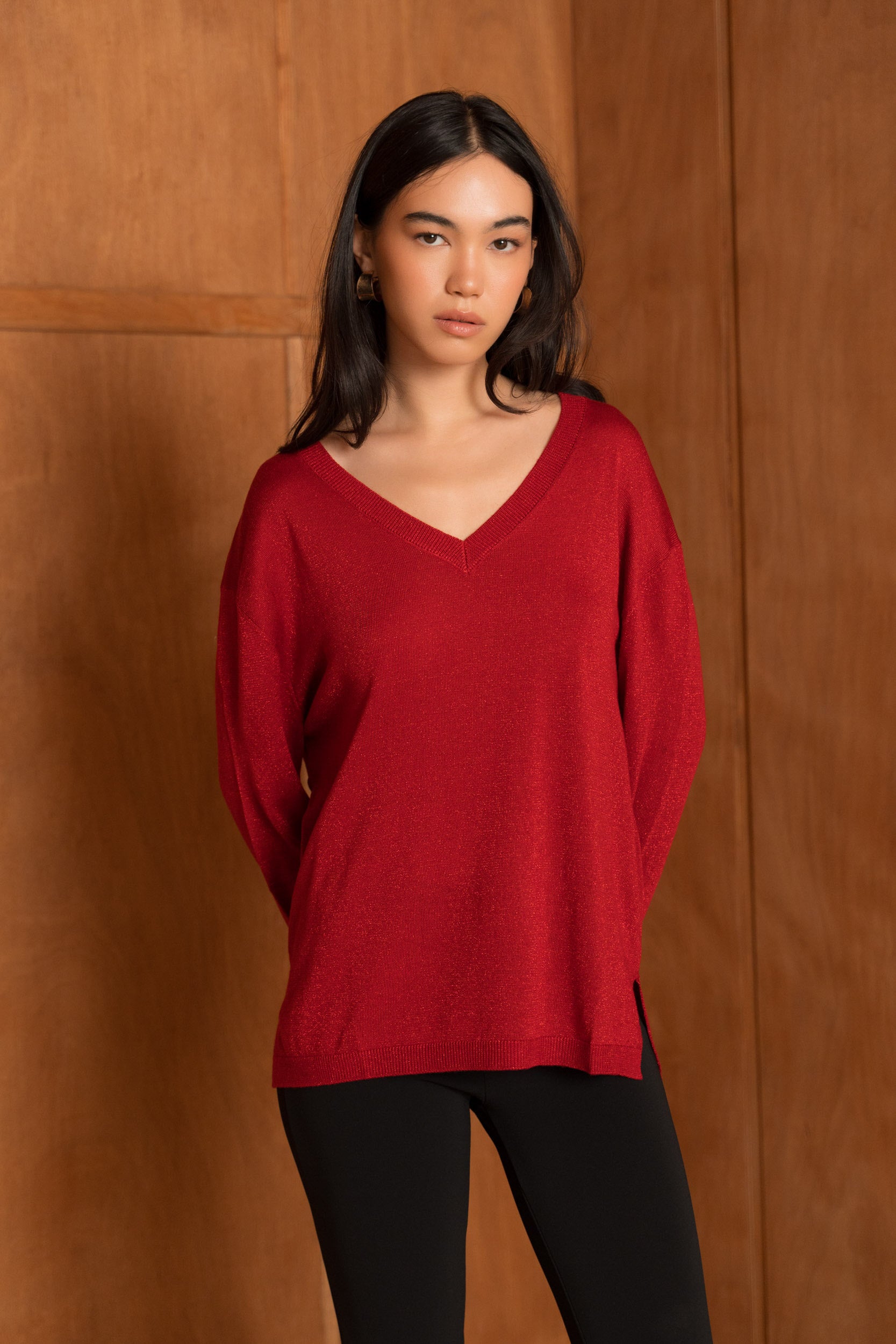 Pull lurex & cachemire col V oversize