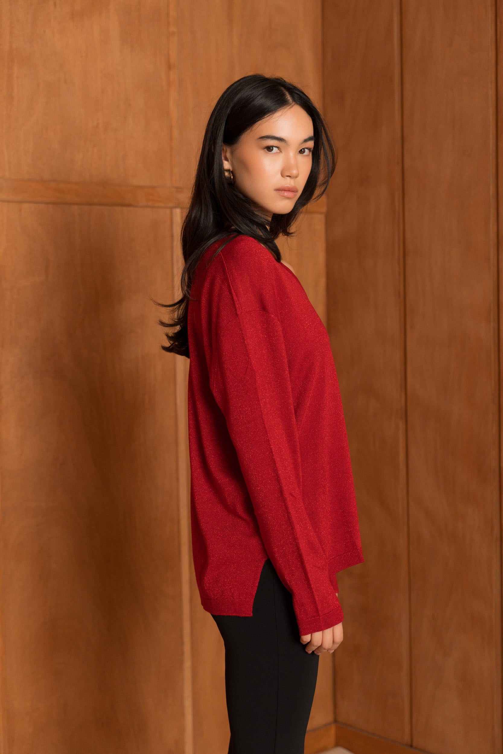 Pull lurex & cachemire col V oversize