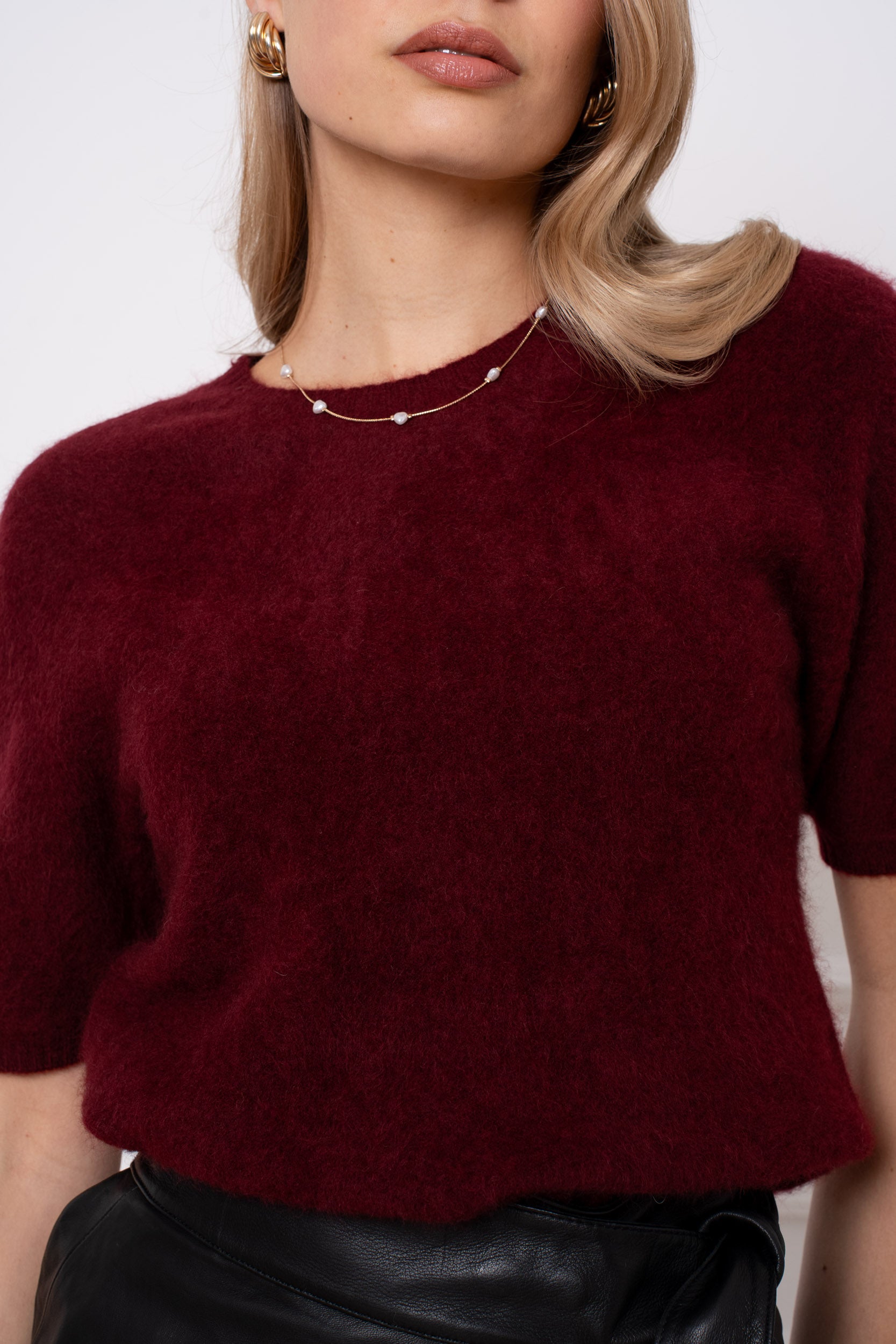 Pull laine & cachemire brossé col rond manches courtes