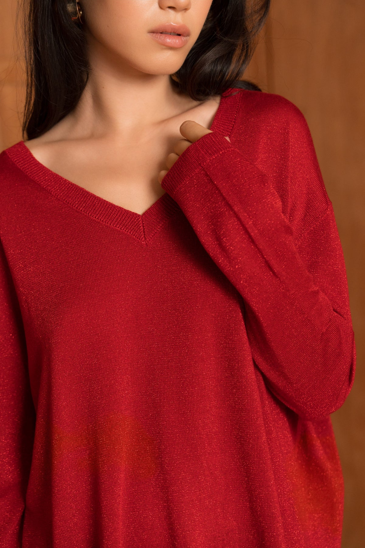 Pull lurex & cachemire col V oversize