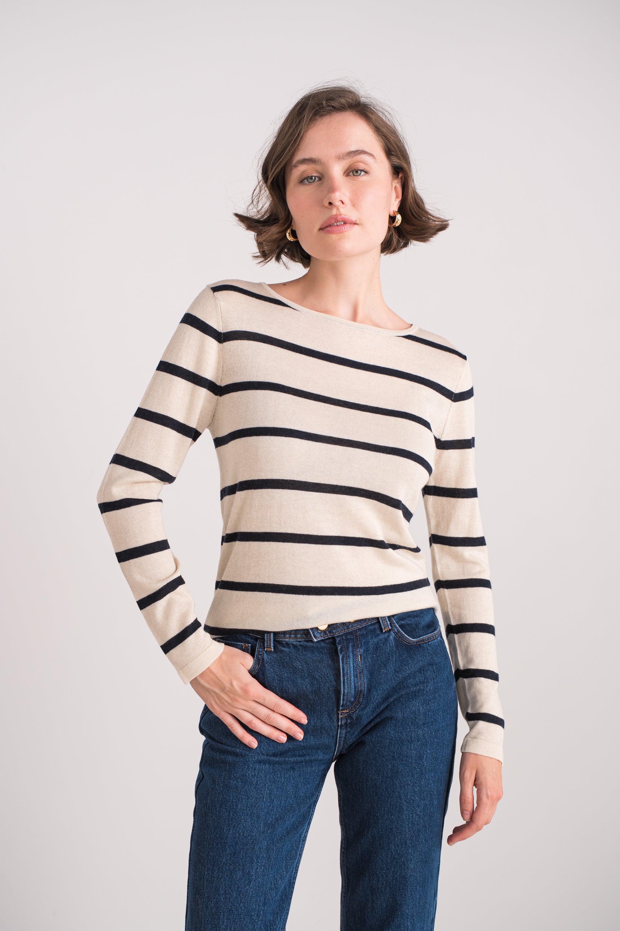 Pull marinière en soie et cachemire
