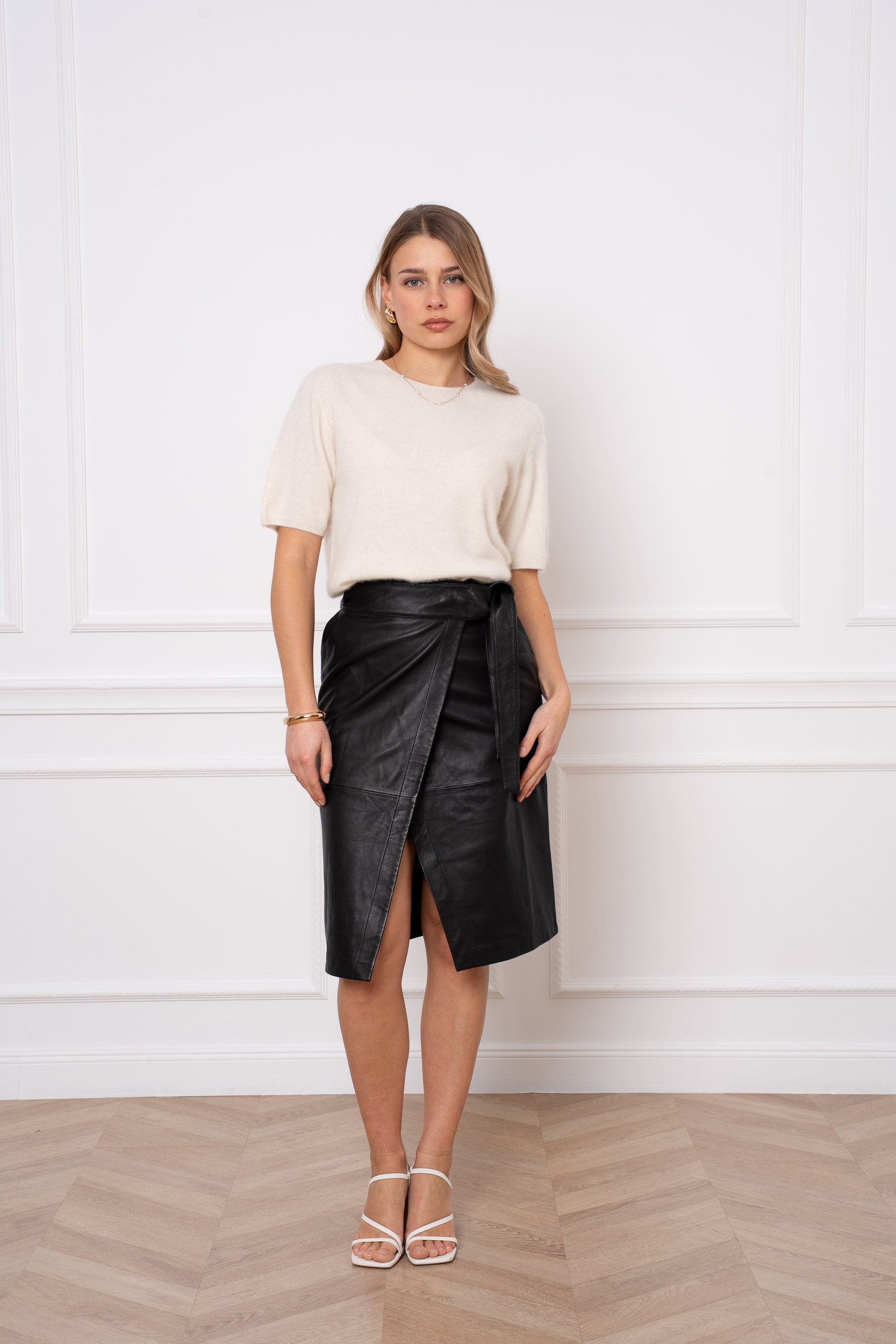Pull laine & cachemire brossé col rond manches courtes