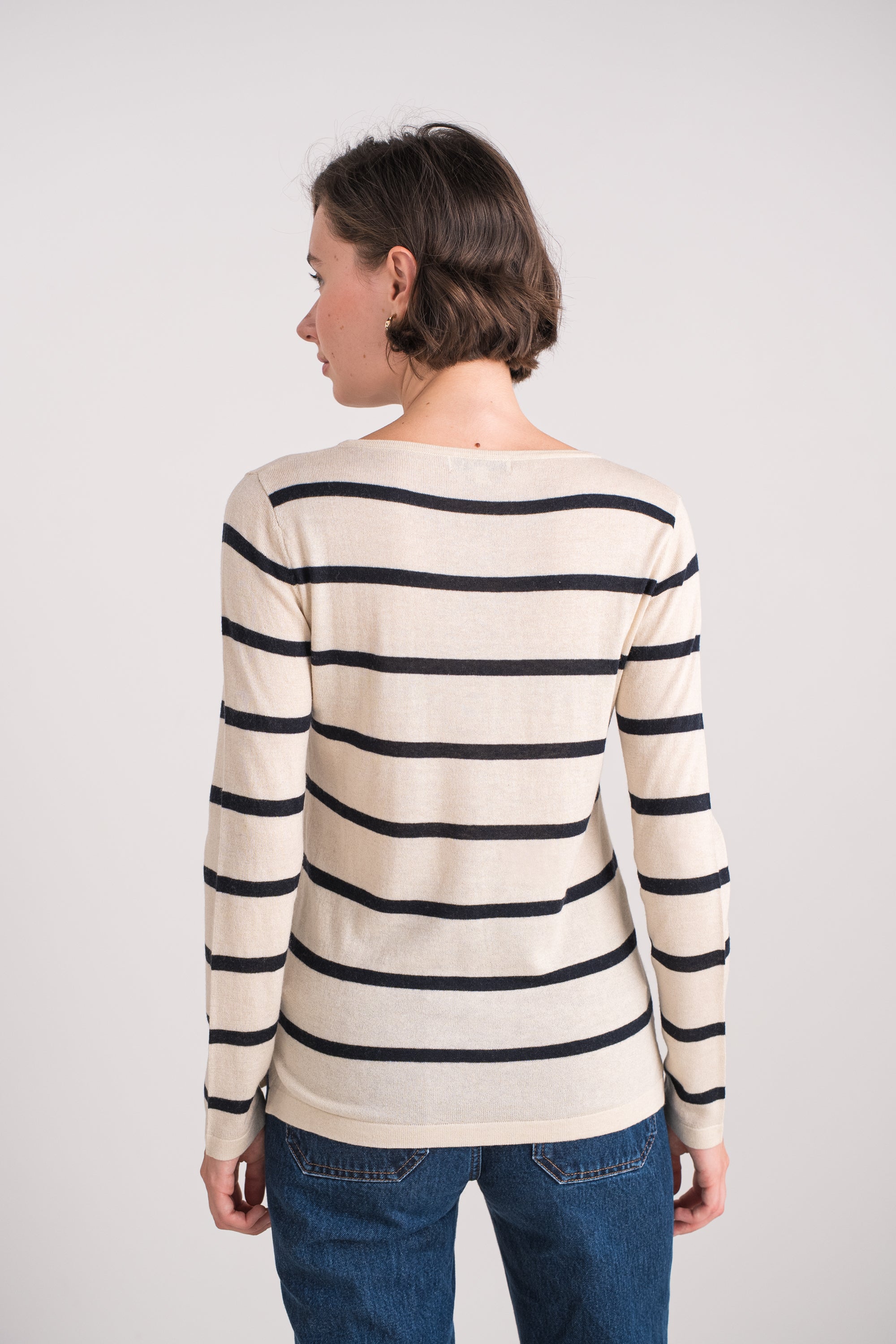 Pull marinière en soie et cachemire