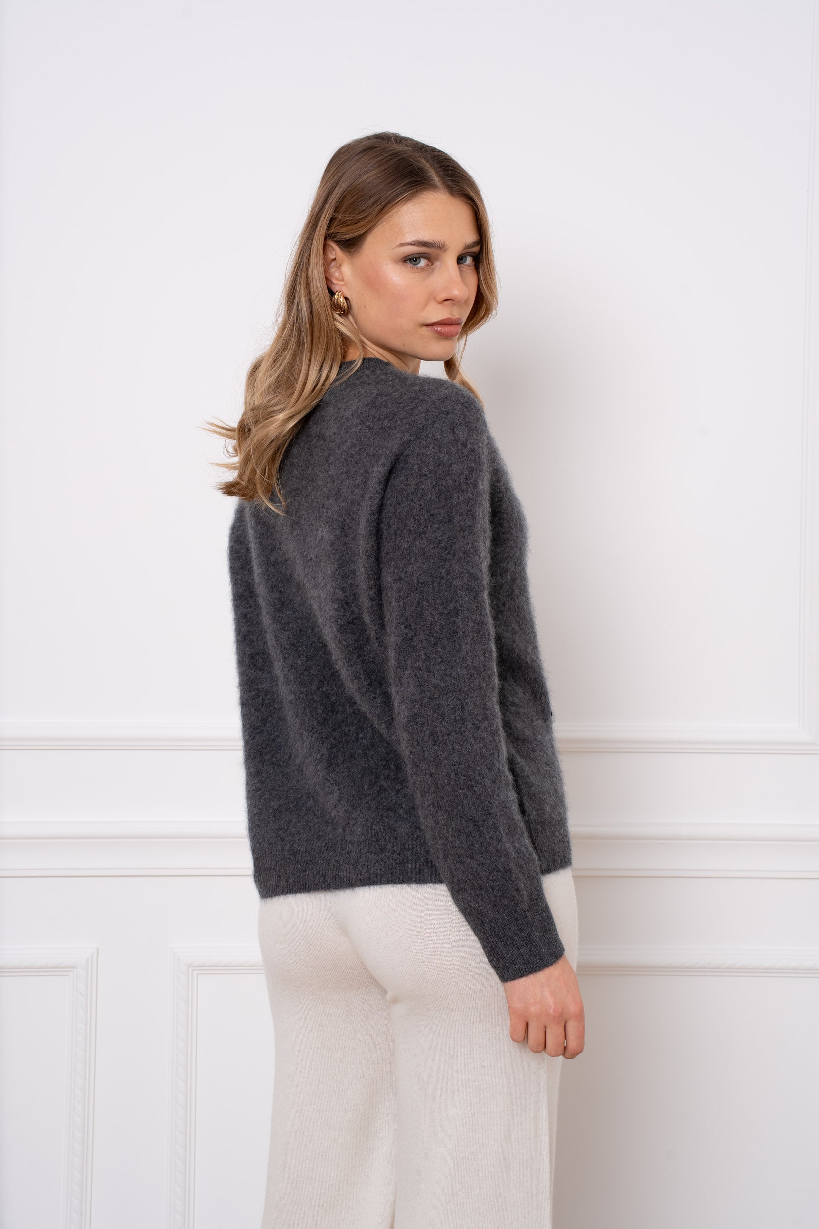 Pull laine & cachemire brossé col rond