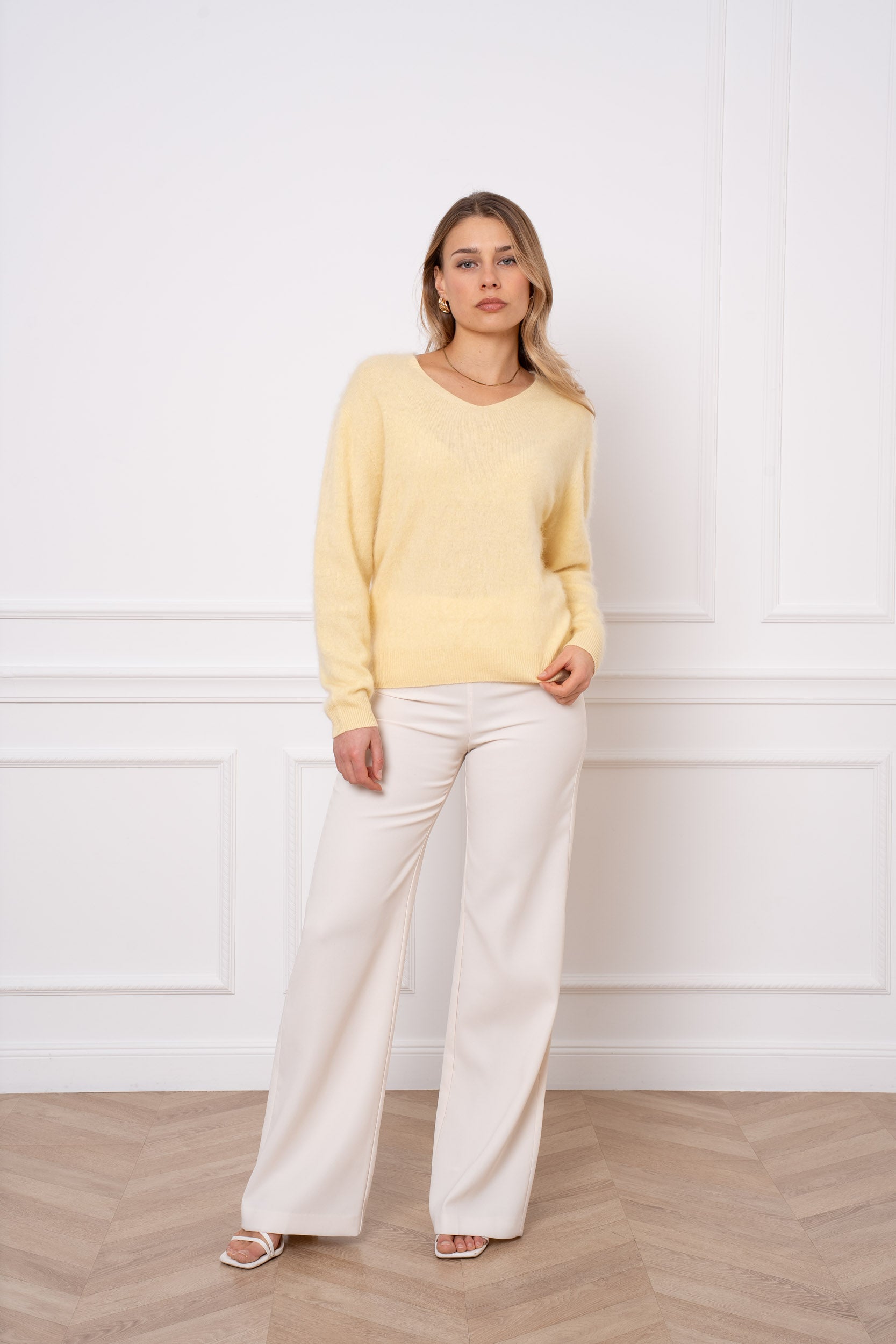 Pull laine & cachemire brossé col V