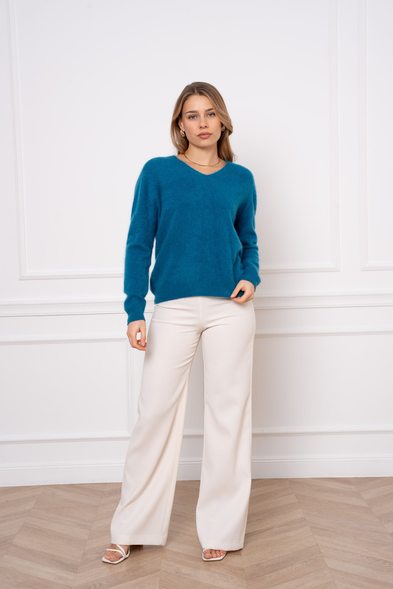 Pull laine & cachemire brossé col V