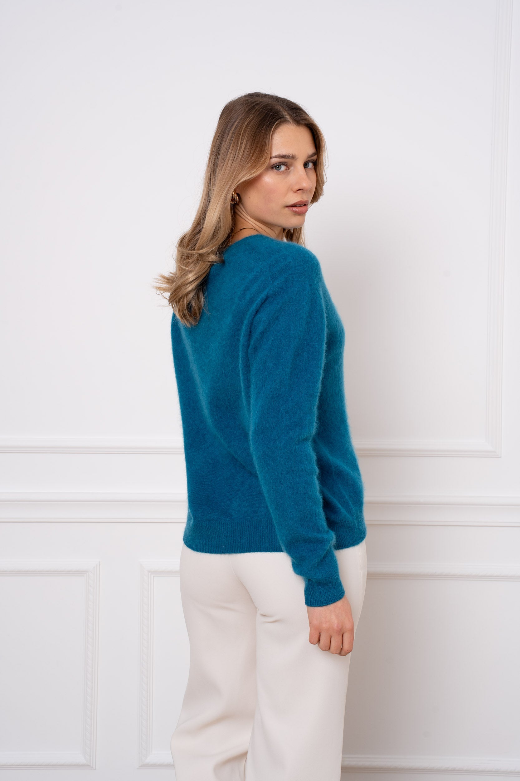 Pull laine & cachemire brossé col V
