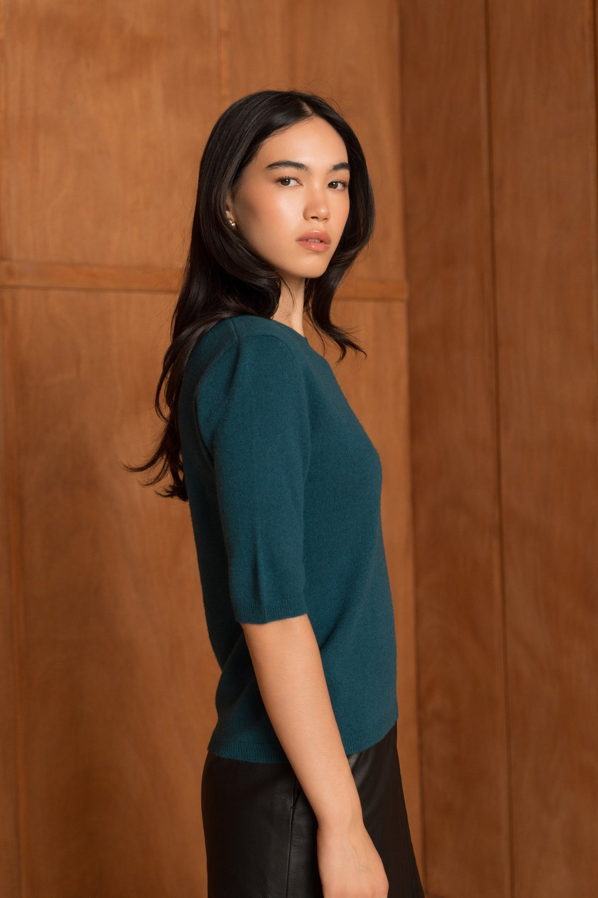 Pull 100% cachemire col rond manches aux coudes