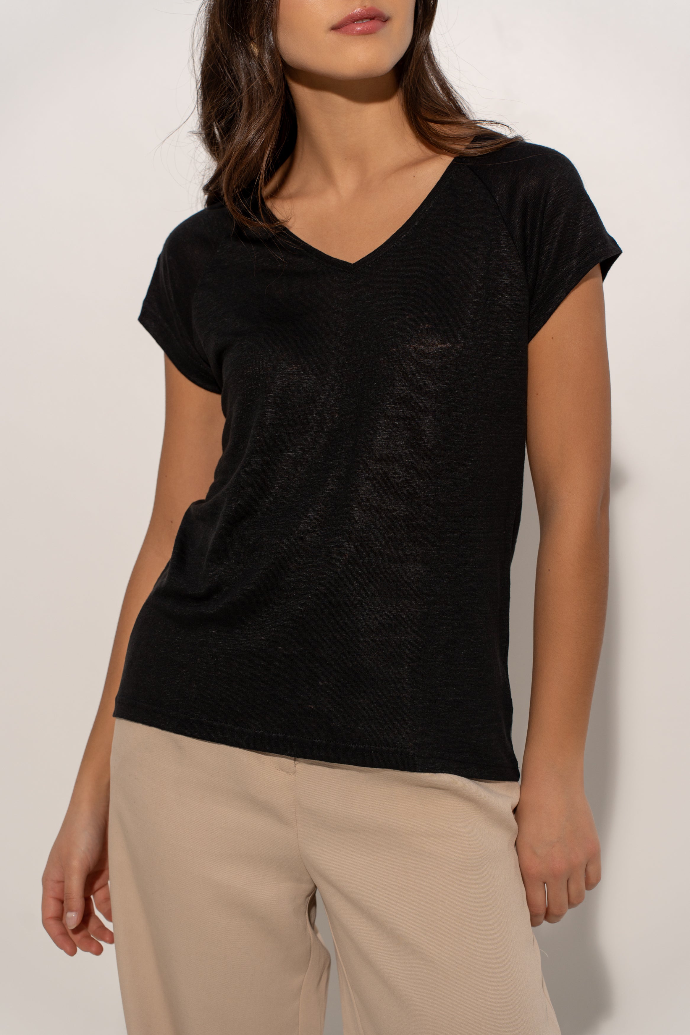 T-shirt V manche raglan en lin