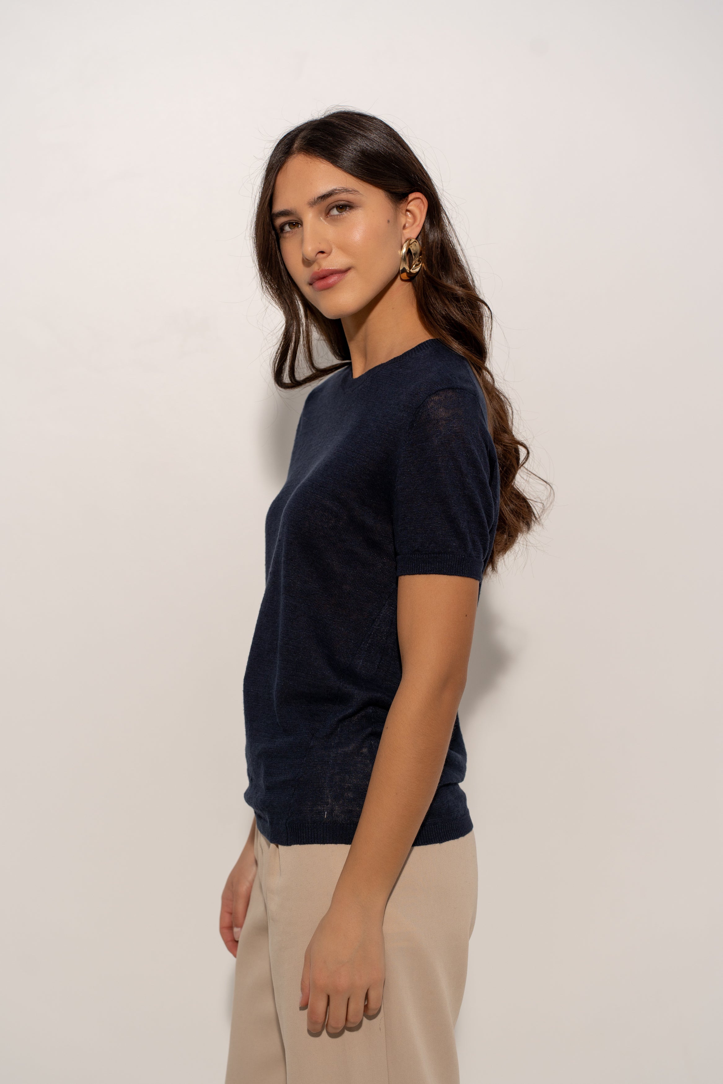 T-shirt col rond en lin tricoté