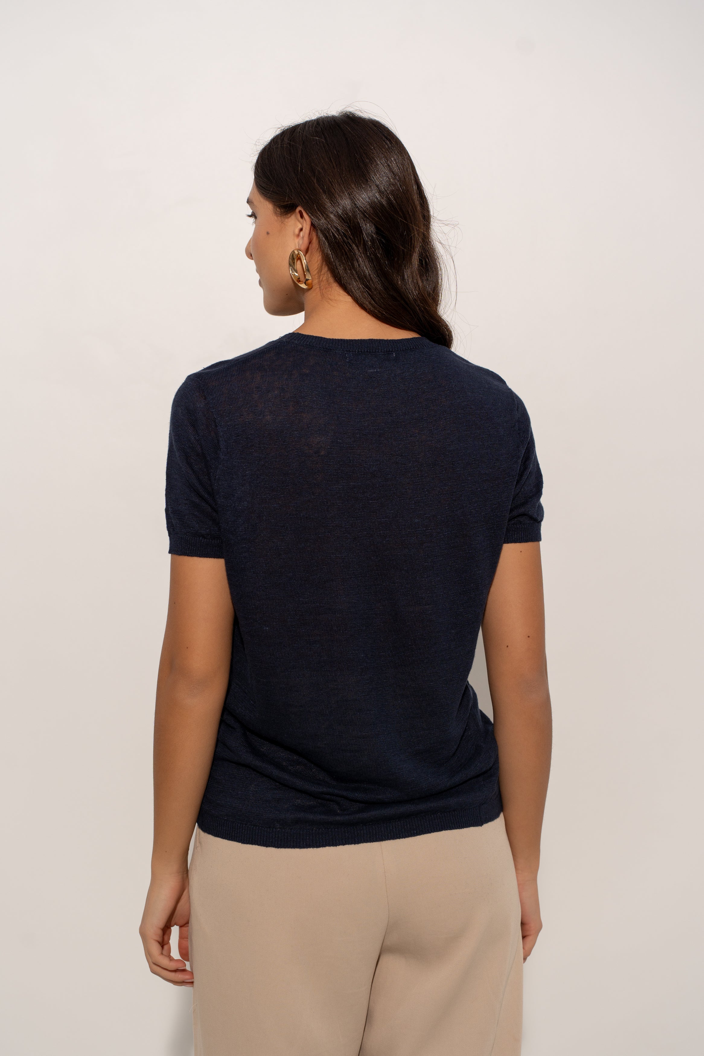T-shirt col rond en lin tricoté