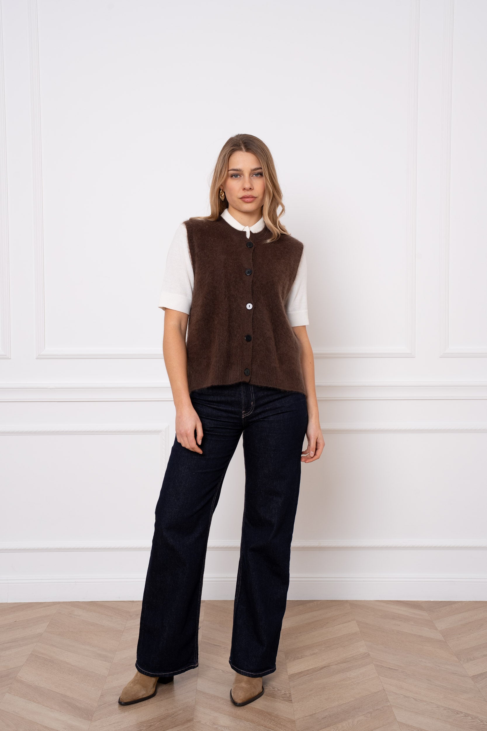 Gilet laine & cachemire brossé sans manche