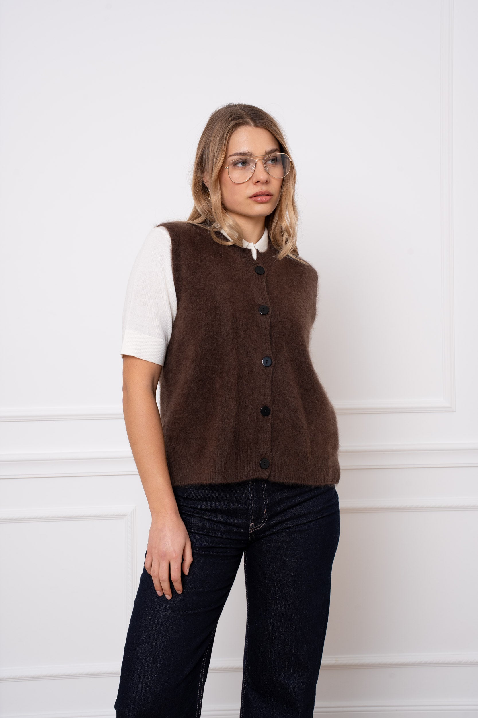 Gilet laine & cachemire brossé sans manche