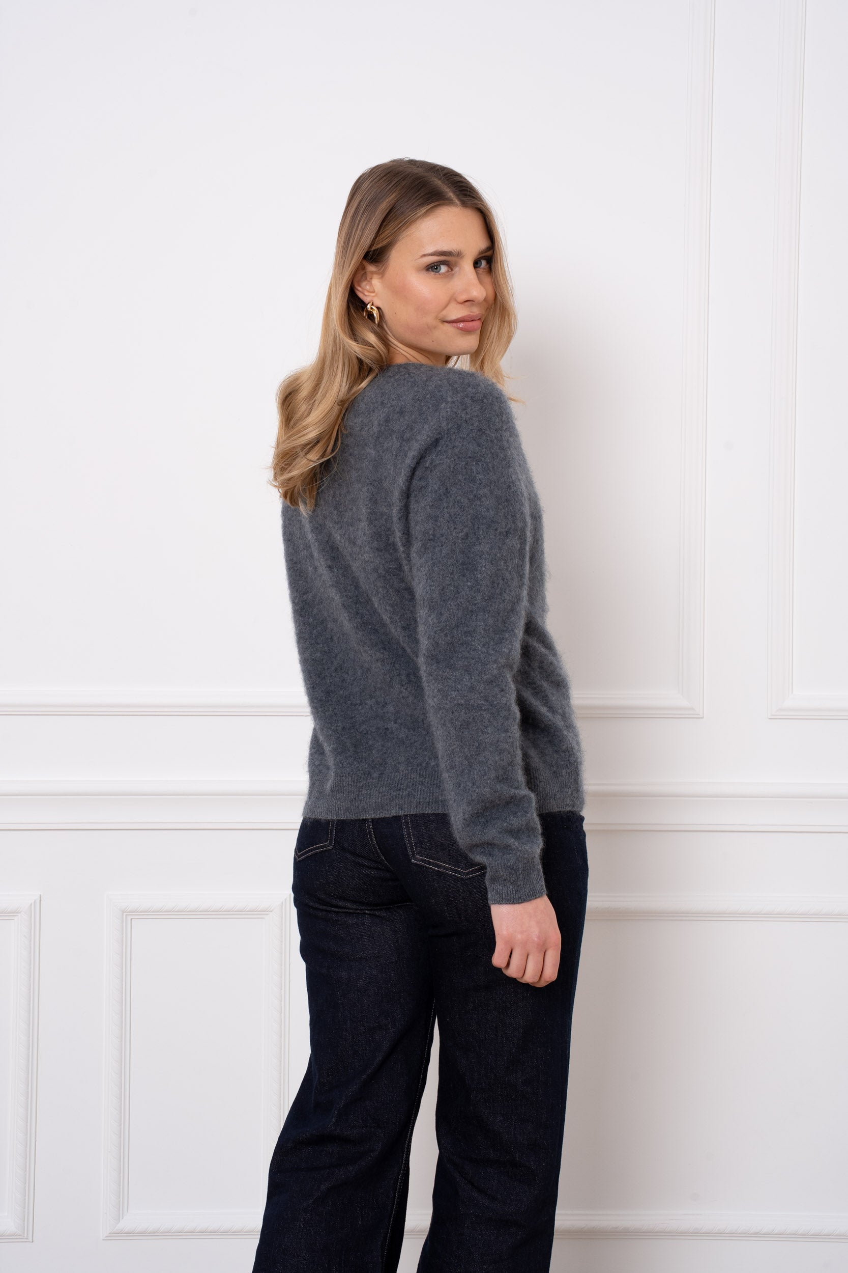 Pull laine & cachemire brossé col V