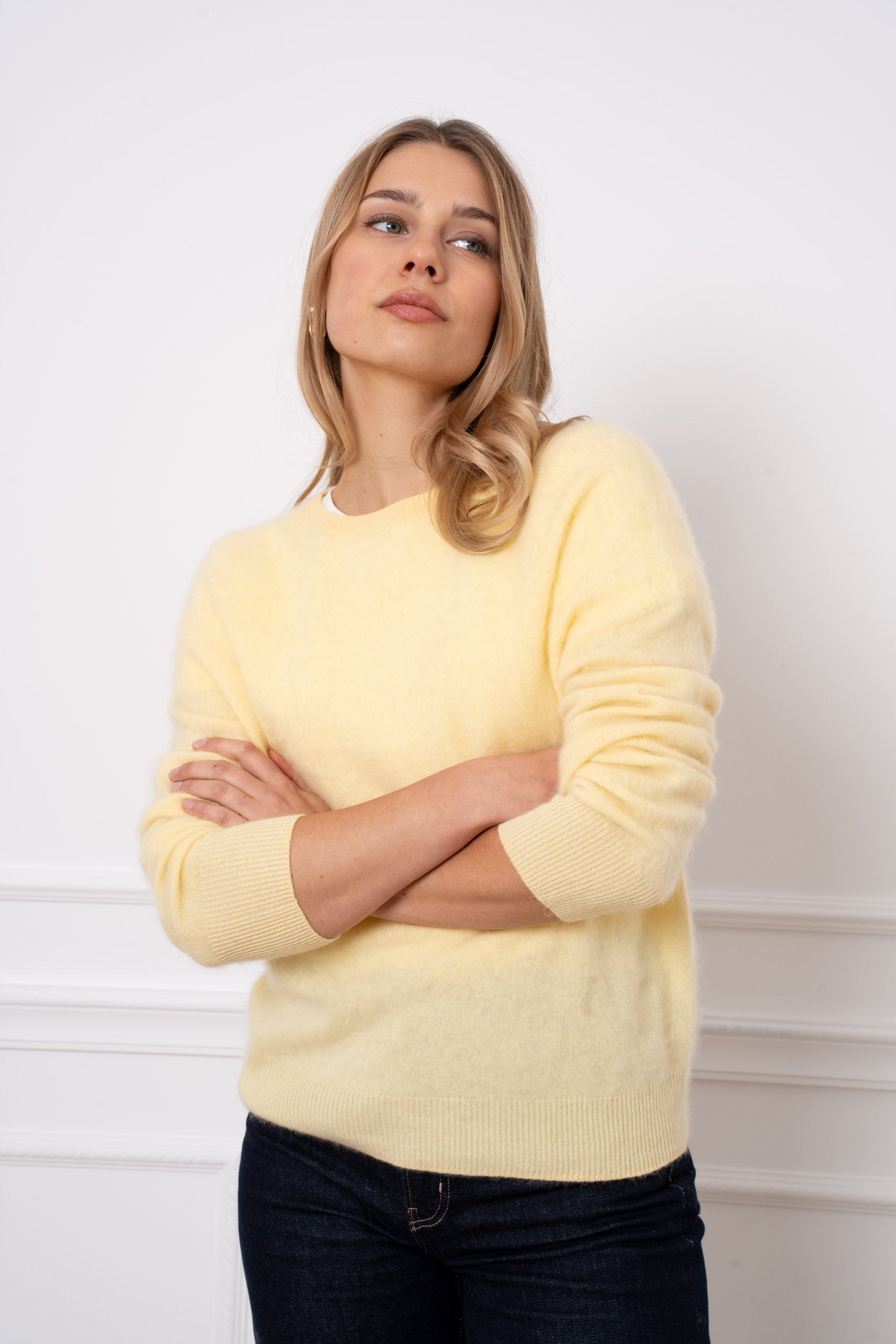 Pull laine & cachemire brossé col rond