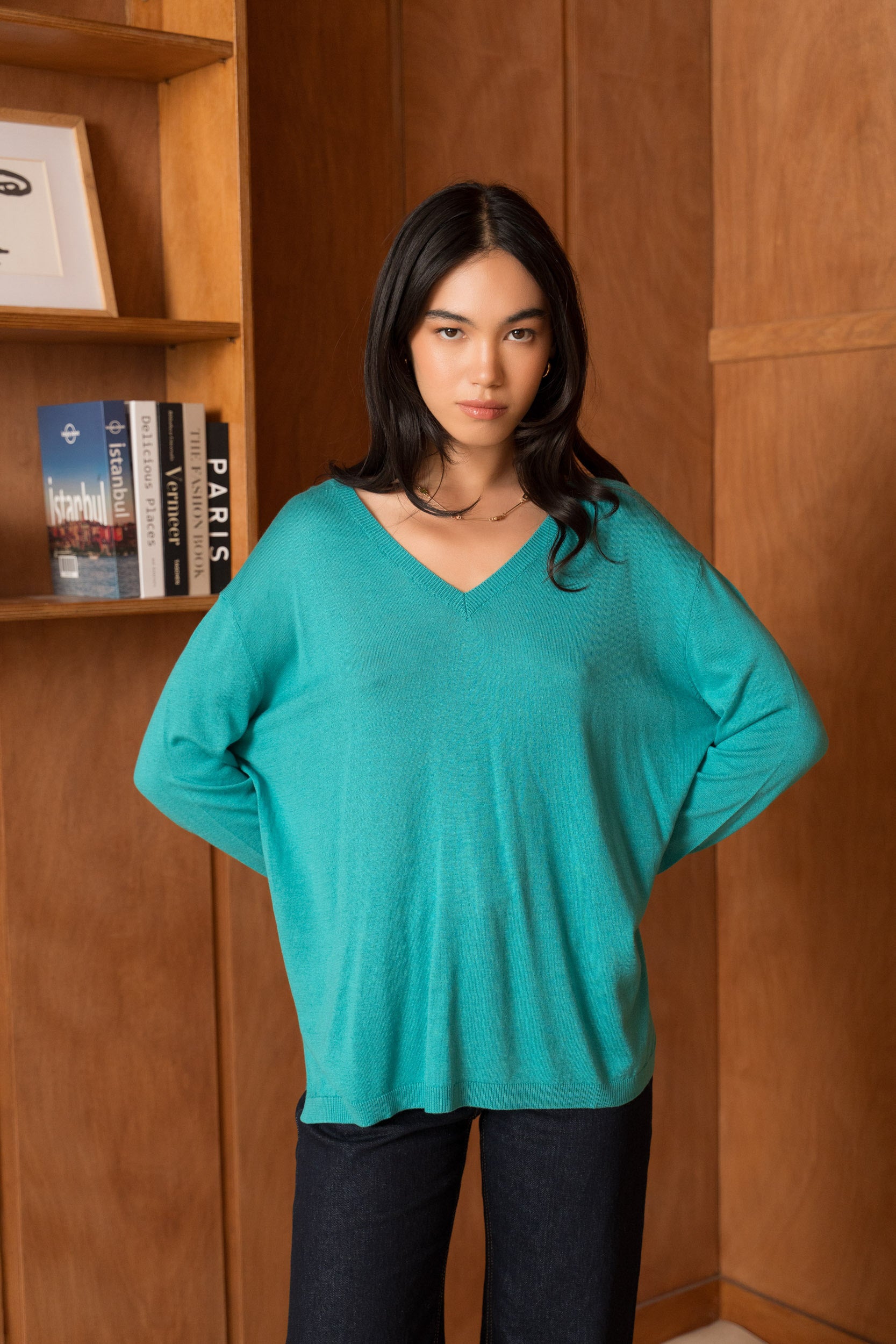 Pull V oversize en soie et cachemire