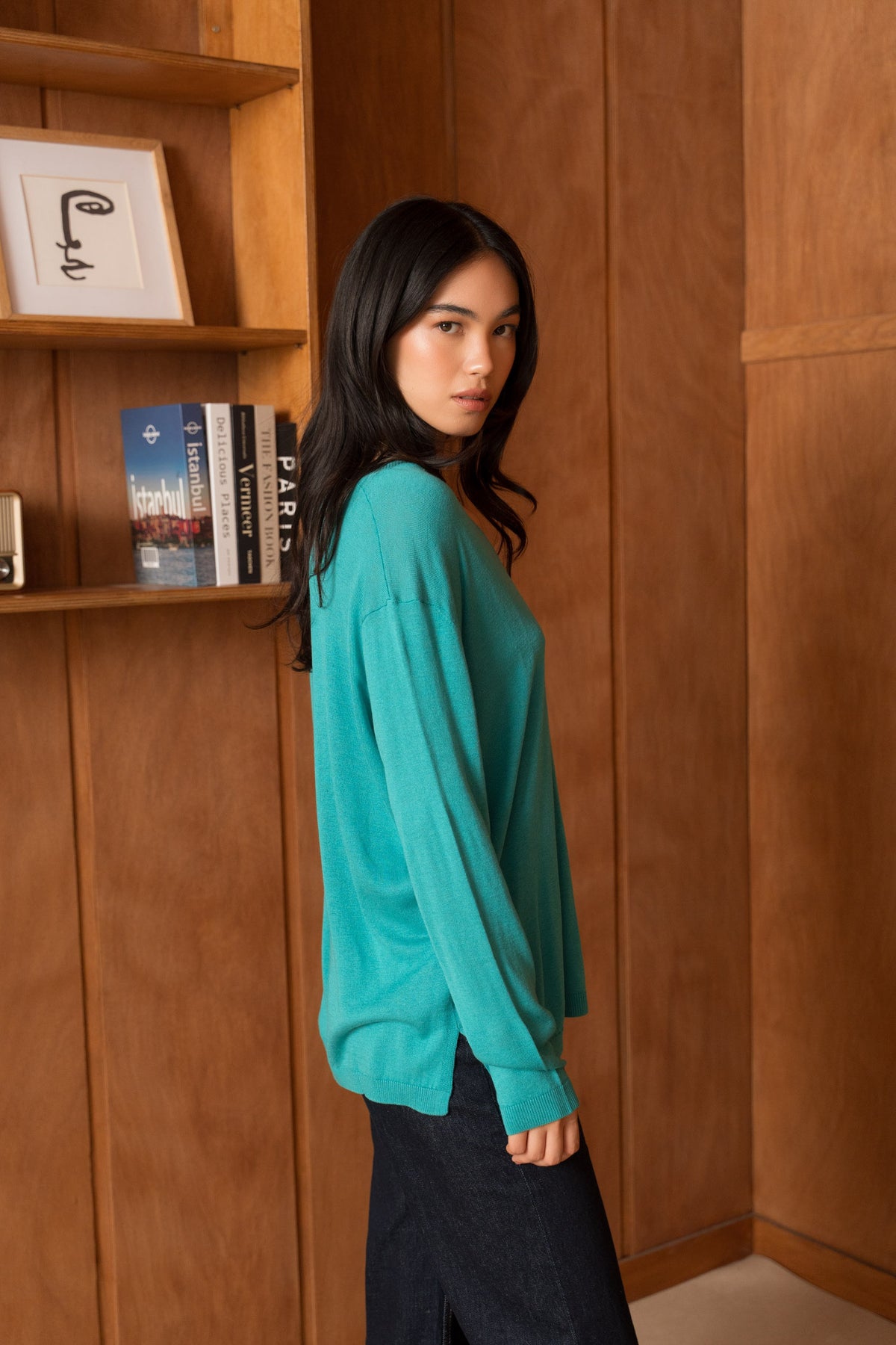 Pull V oversize en soie et cachemire