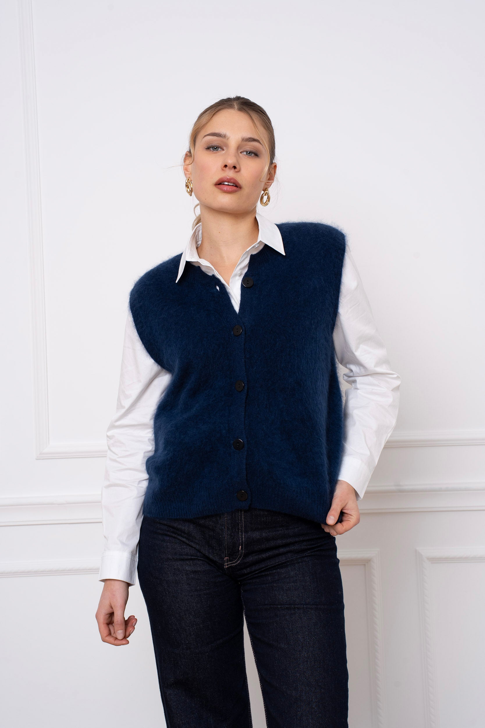 Gilet laine & cachemire brossé sans manche
