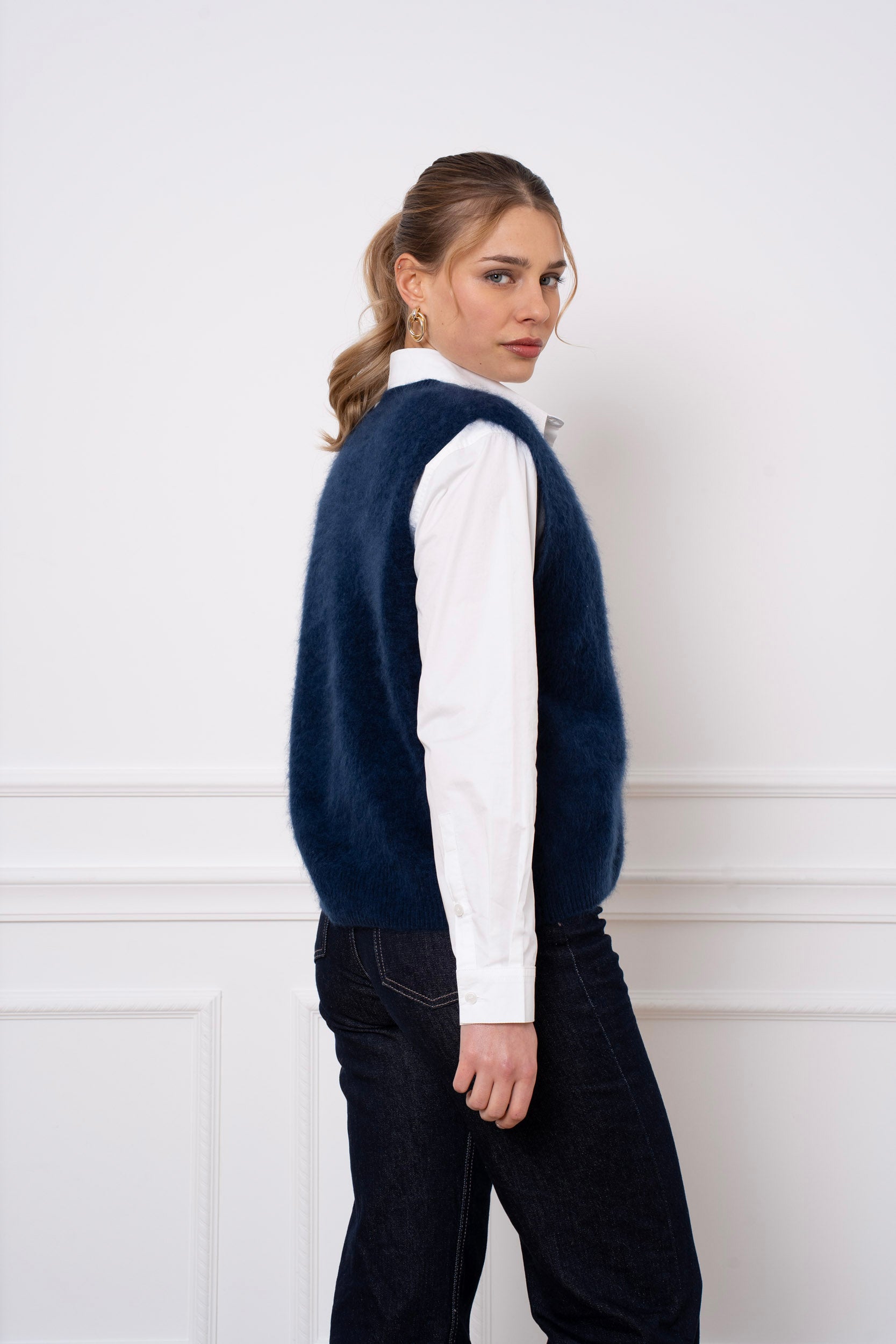 Gilet laine & cachemire brossé sans manche