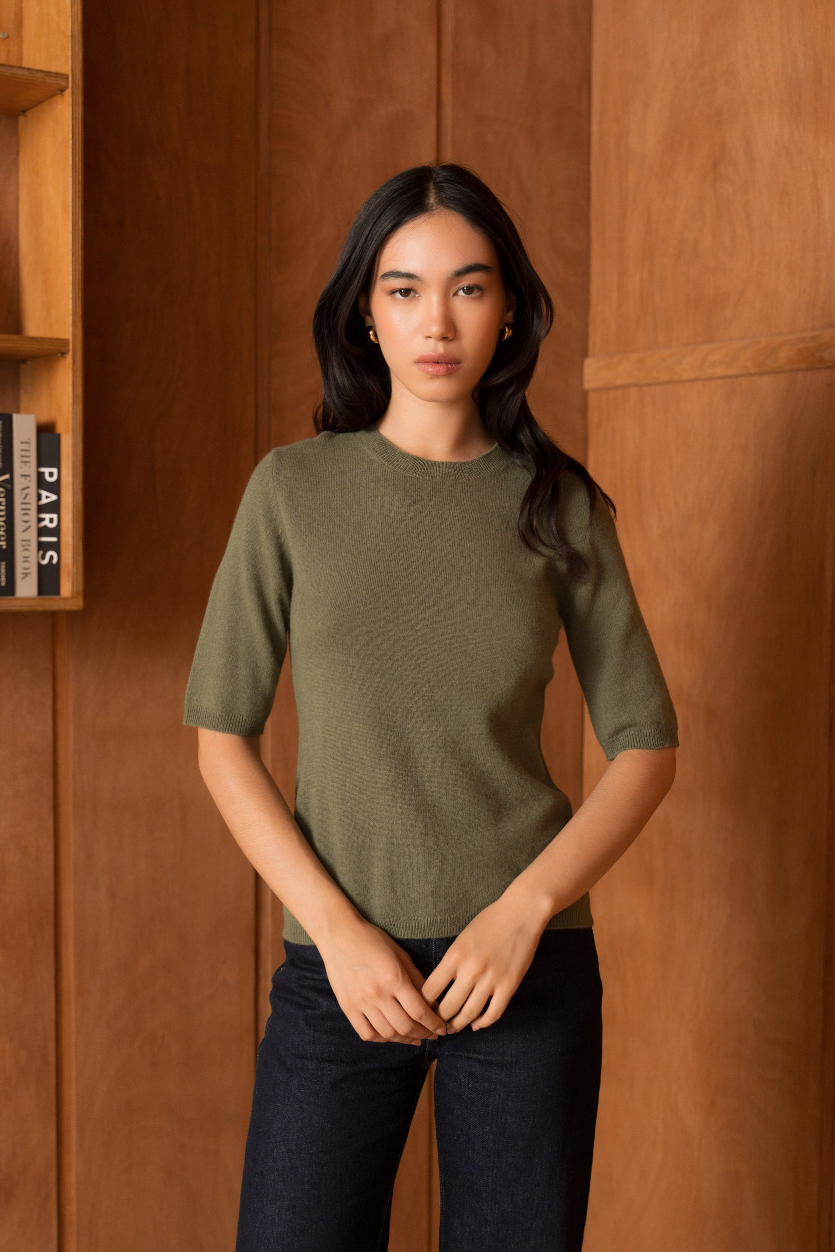 Pull 100% cachemire col rond manches aux coudes