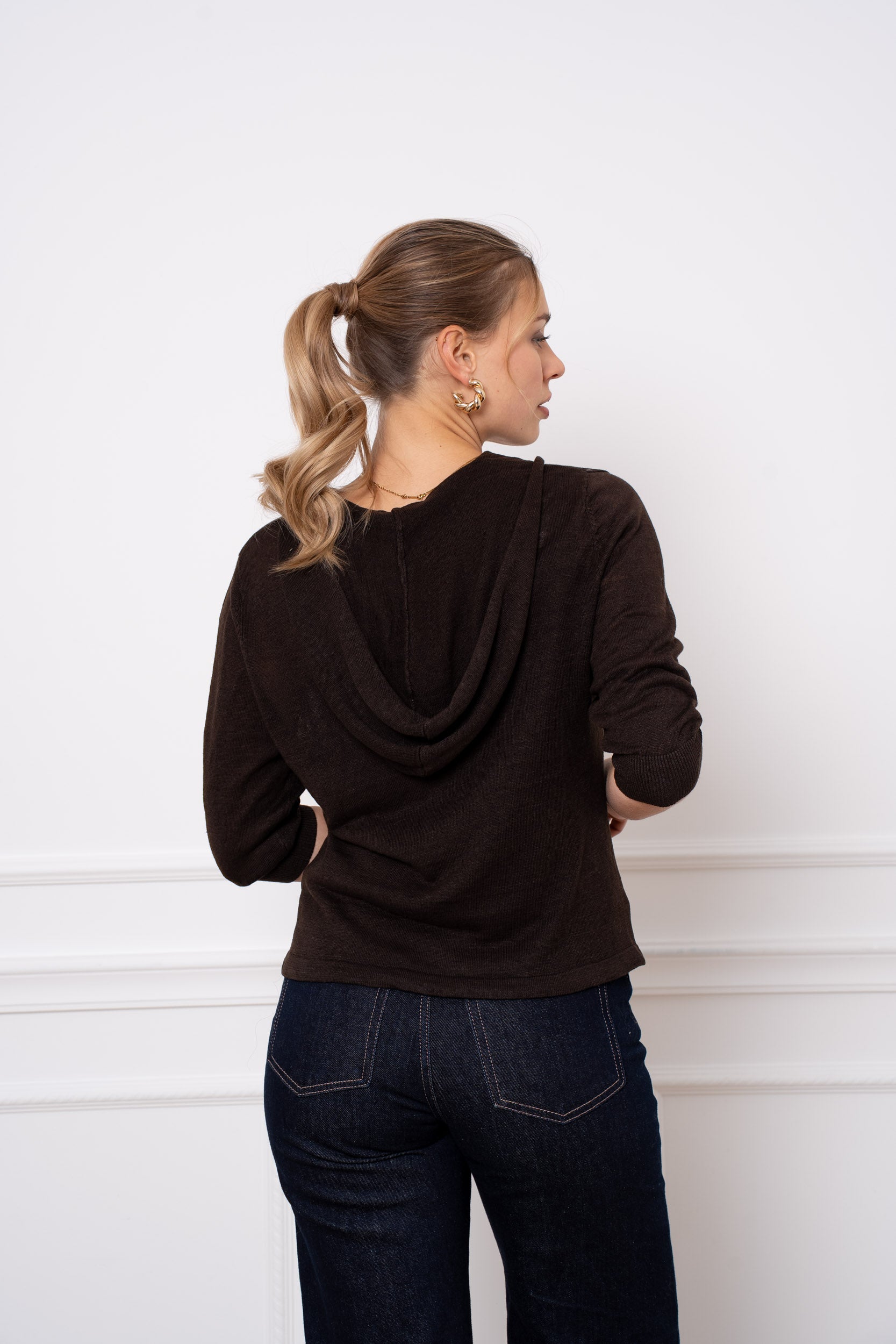 Gilet avec capuche 100% lin tricoté