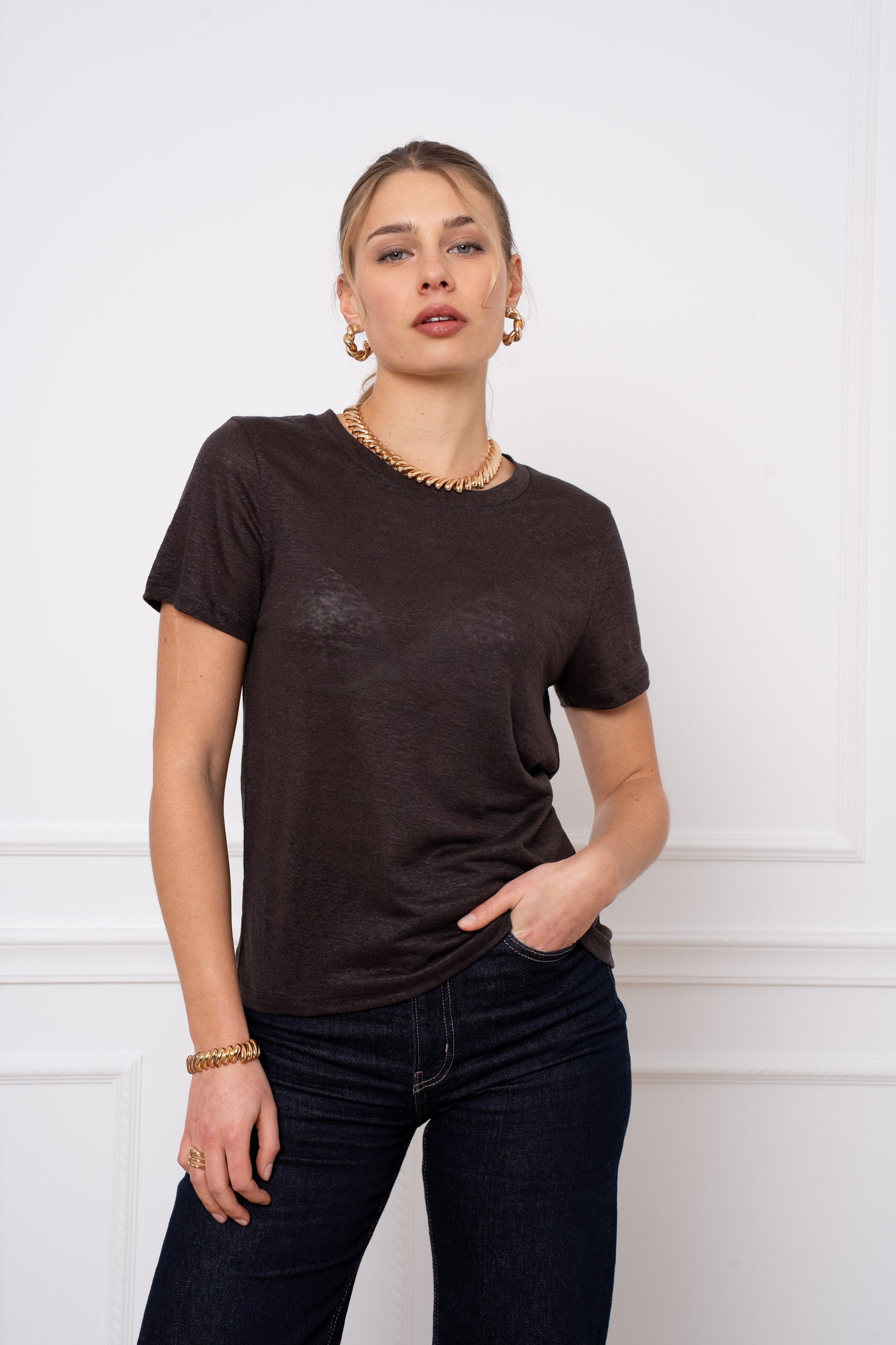 T-shirt col rond 100% lin