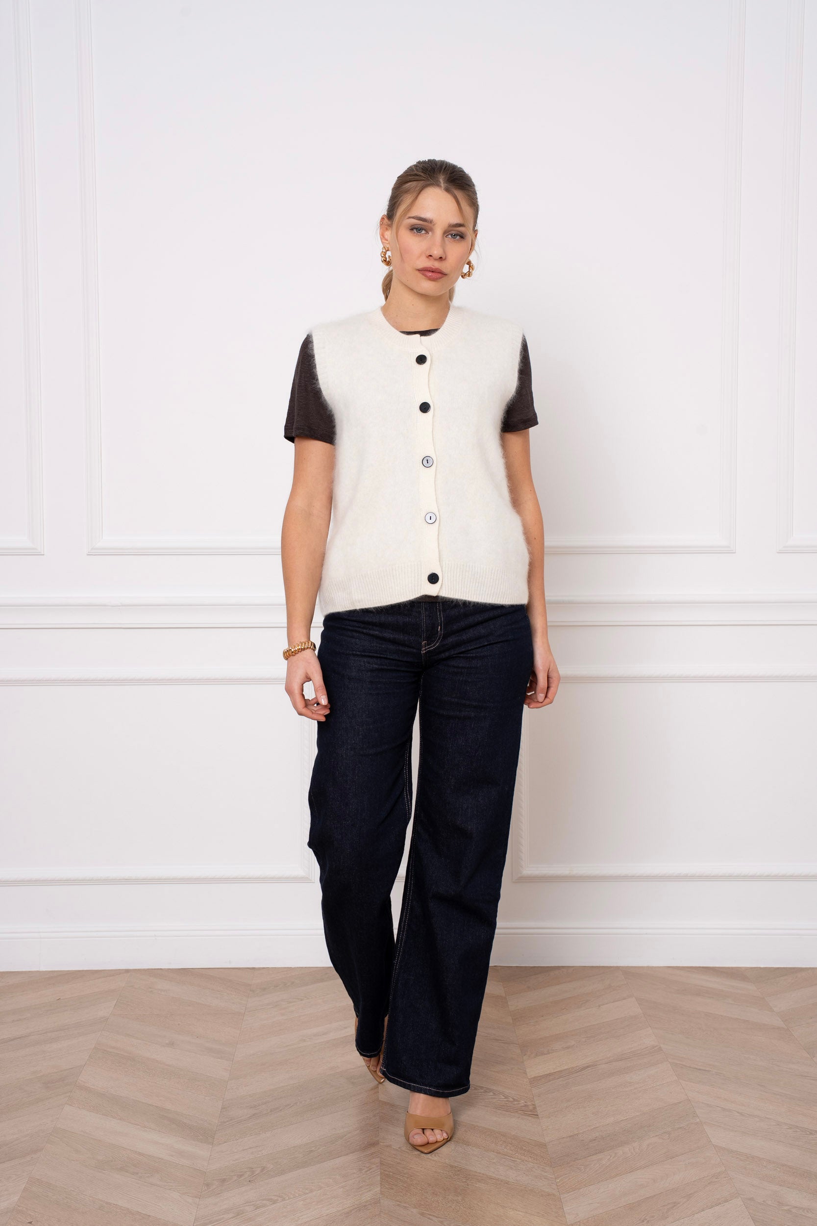 Gilet laine & cachemire brossé sans manche