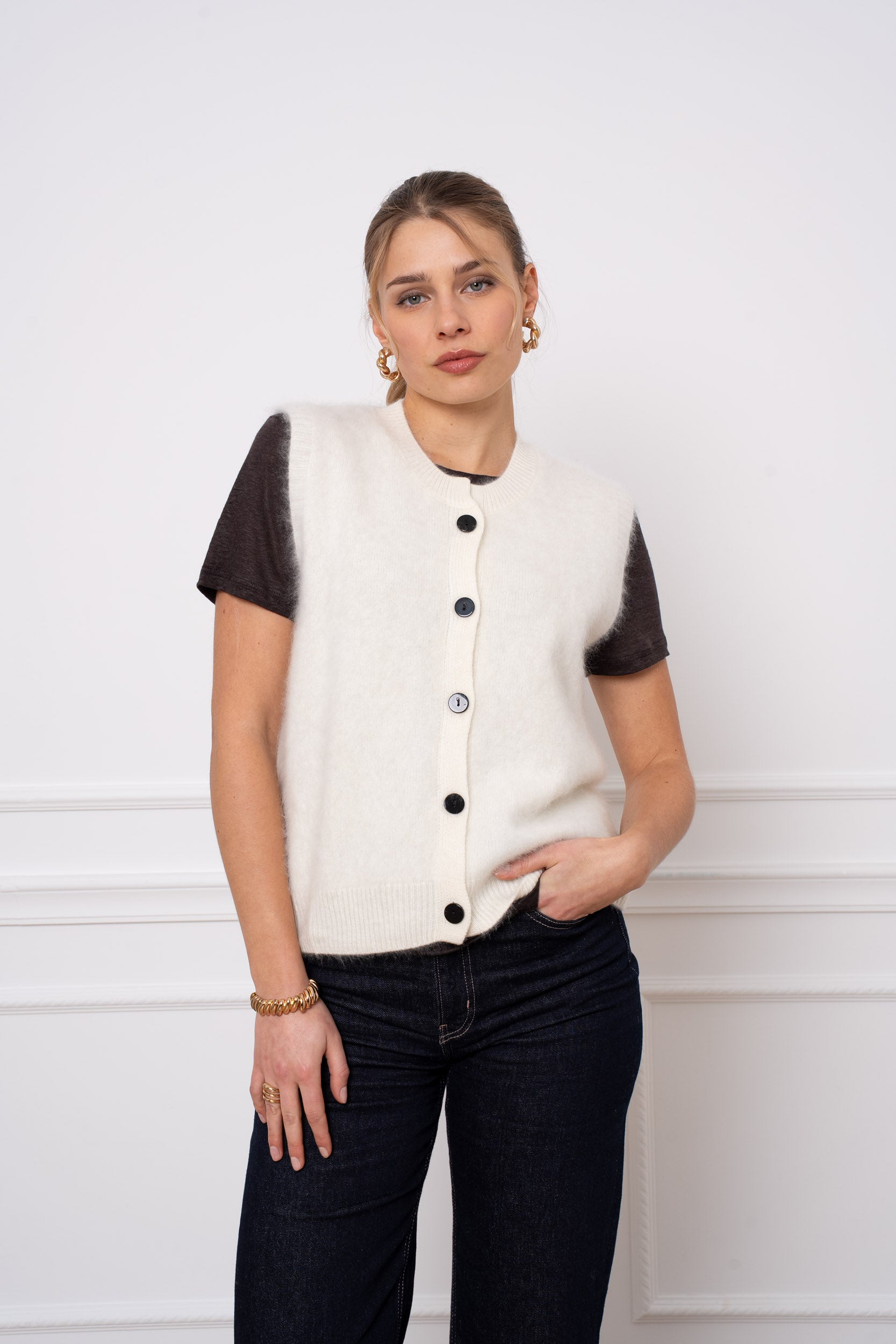 Gilet laine & cachemire brossé sans manche