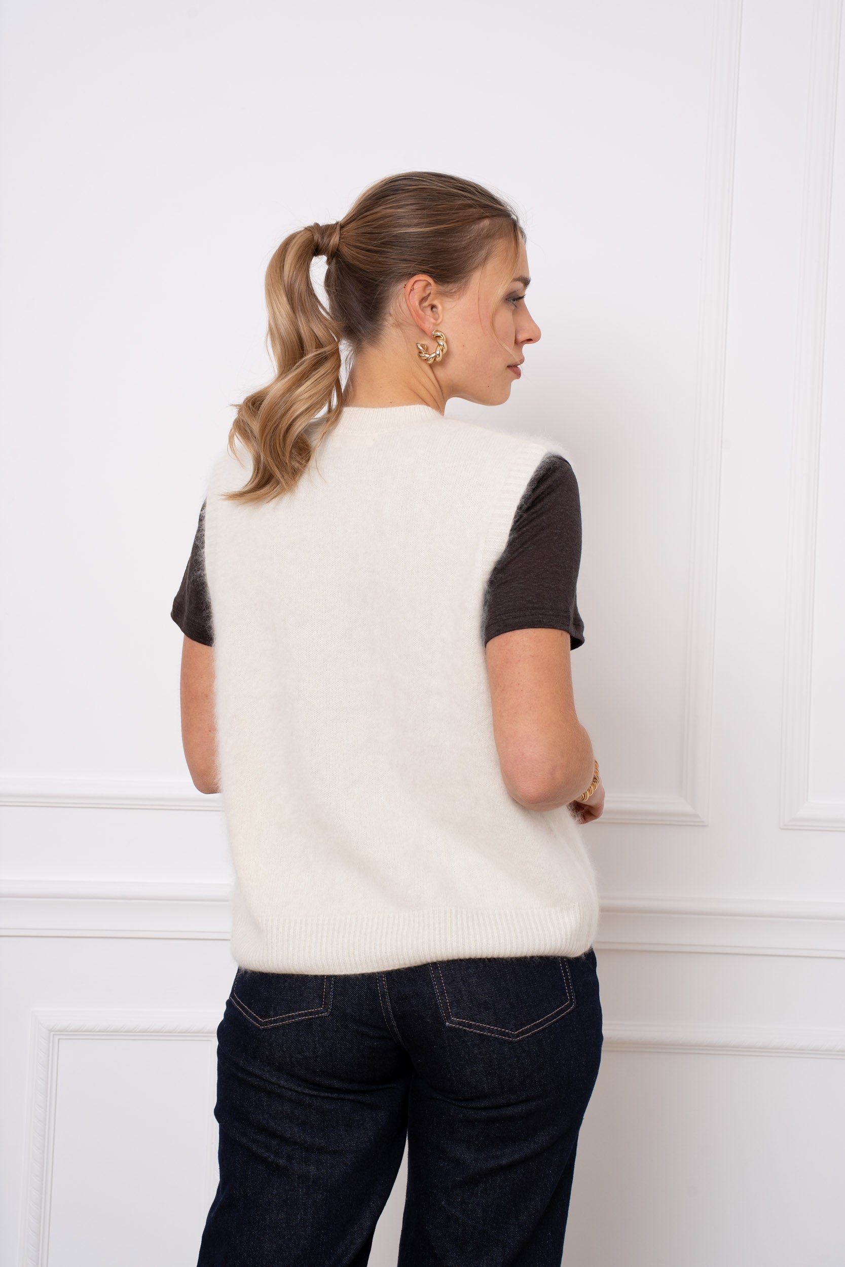 Gilet laine & cachemire brossé sans manche