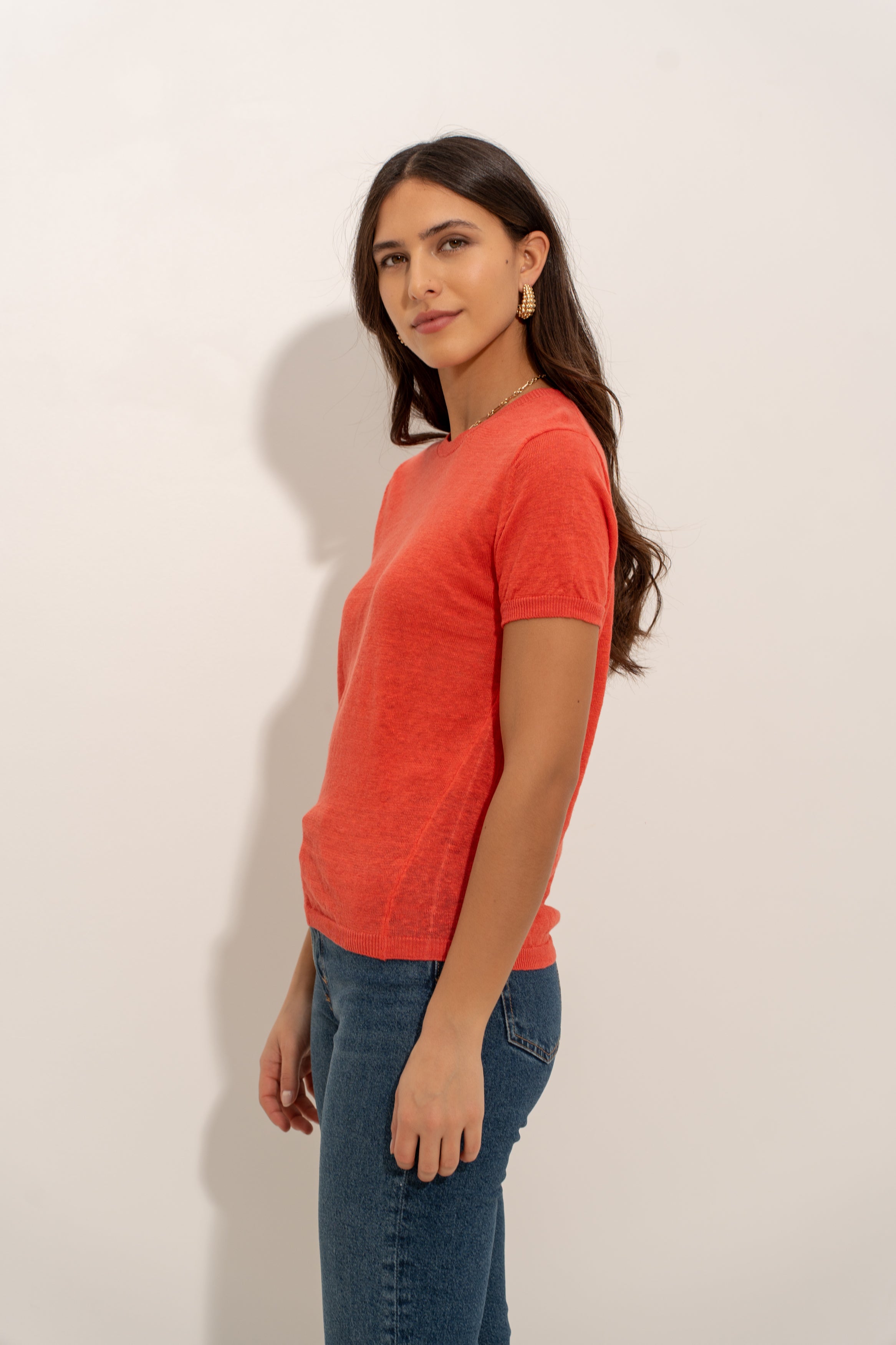 T-shirt col rond en lin tricoté