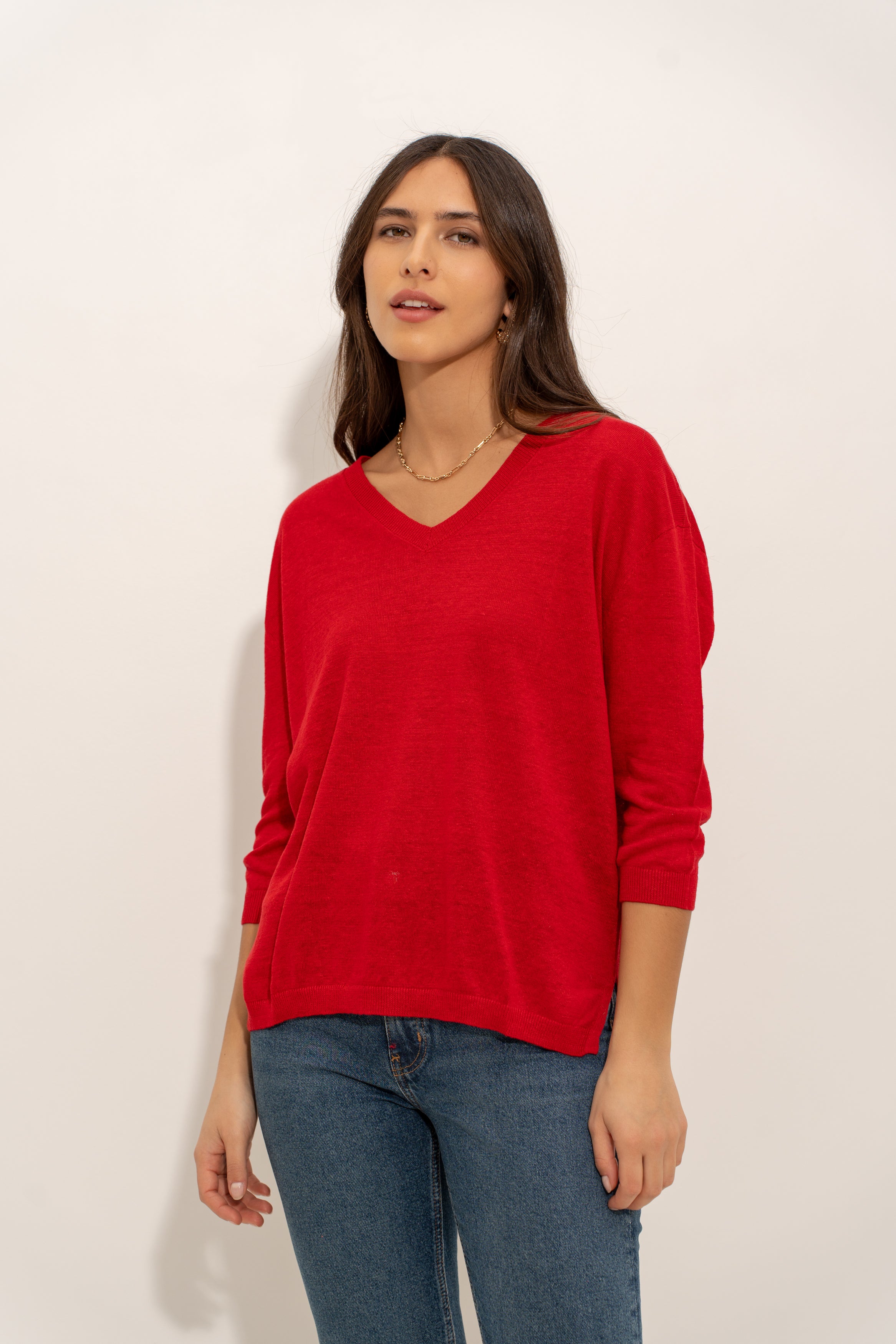 Pull V oversize en lin tricoté