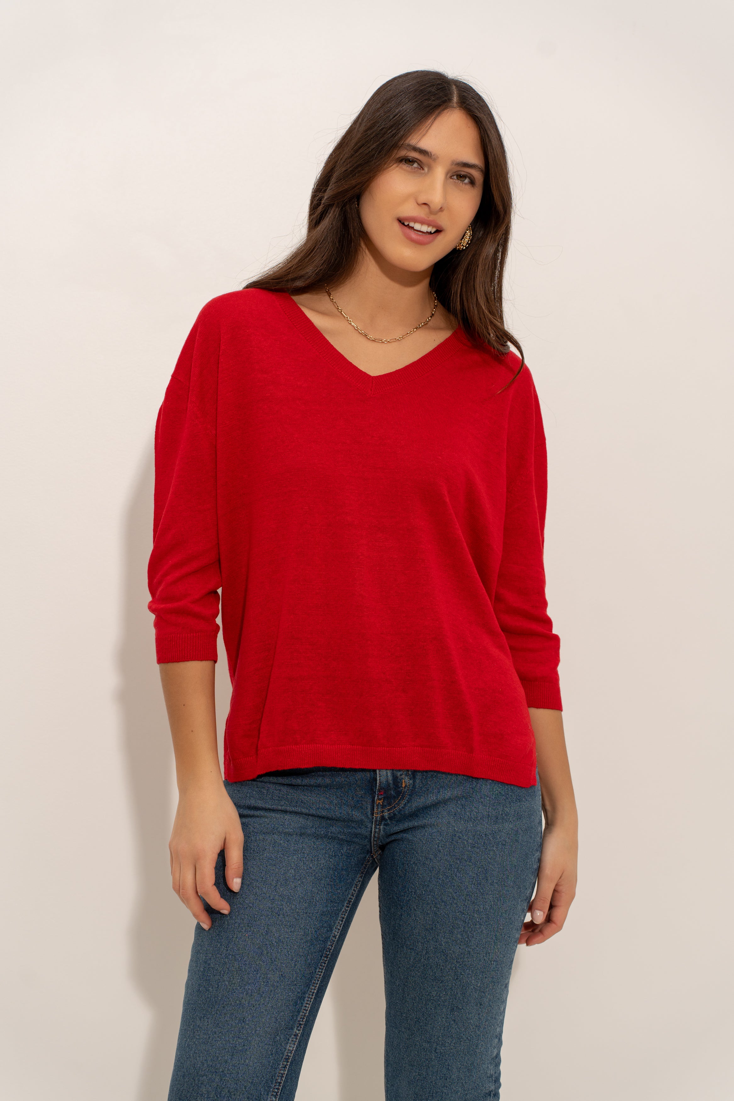 Pull V oversize en lin tricoté