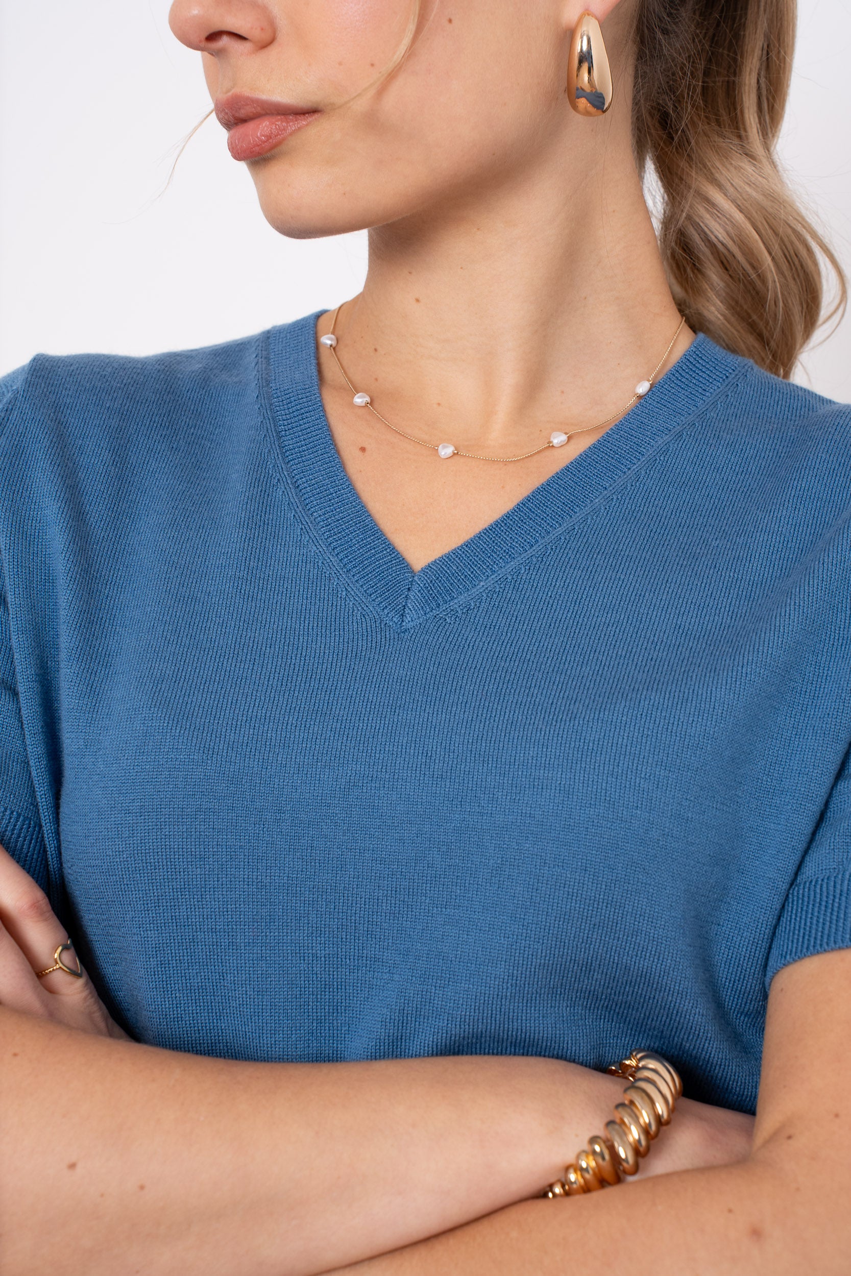 Pull 100% laine mérinos col V manches courtes